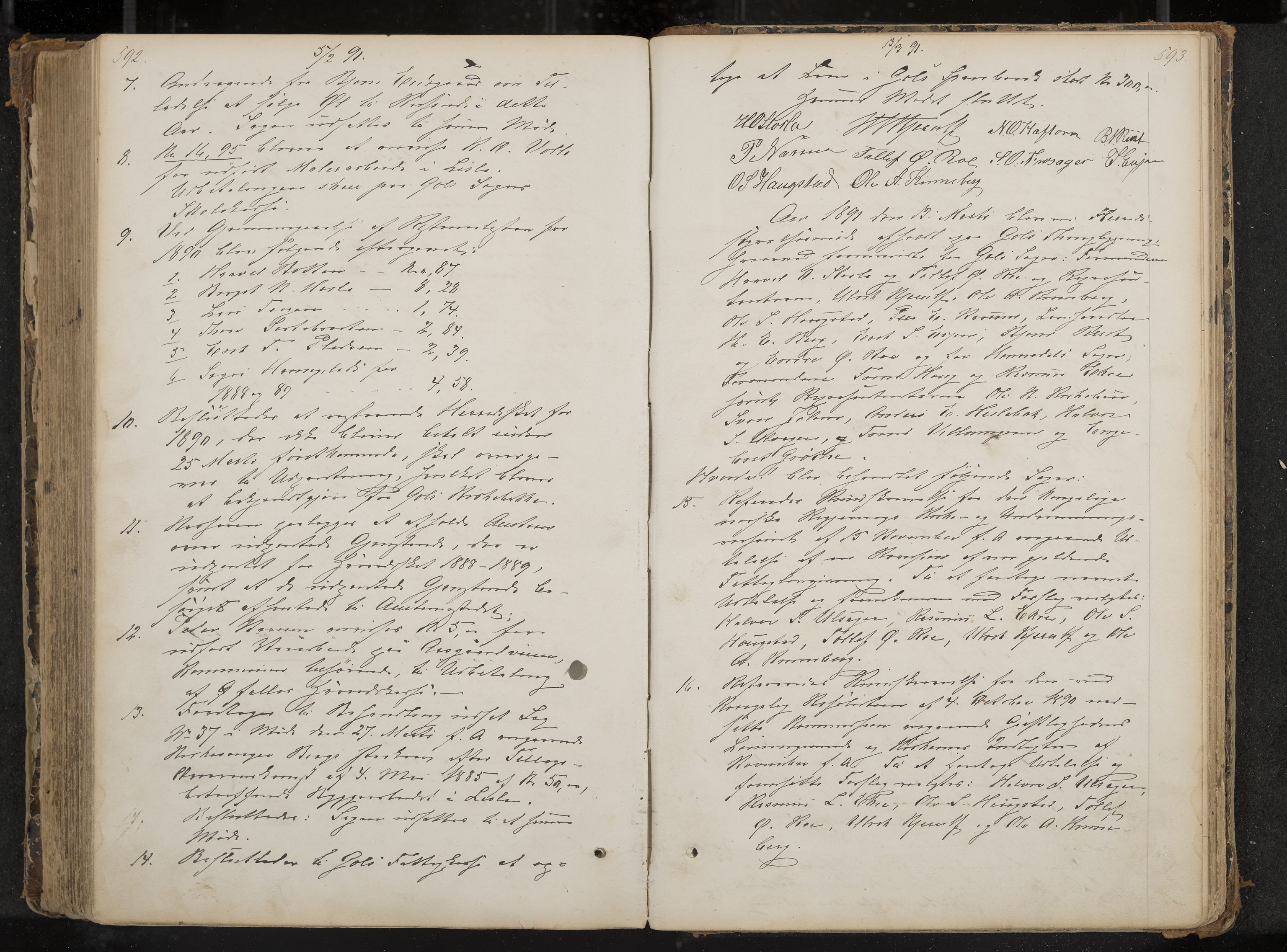 Gol formannskap og sentraladministrasjon, IKAK/0617021-1/A/Aa/L0002: Møtebok med register, 1870-1892, s. 592-593
