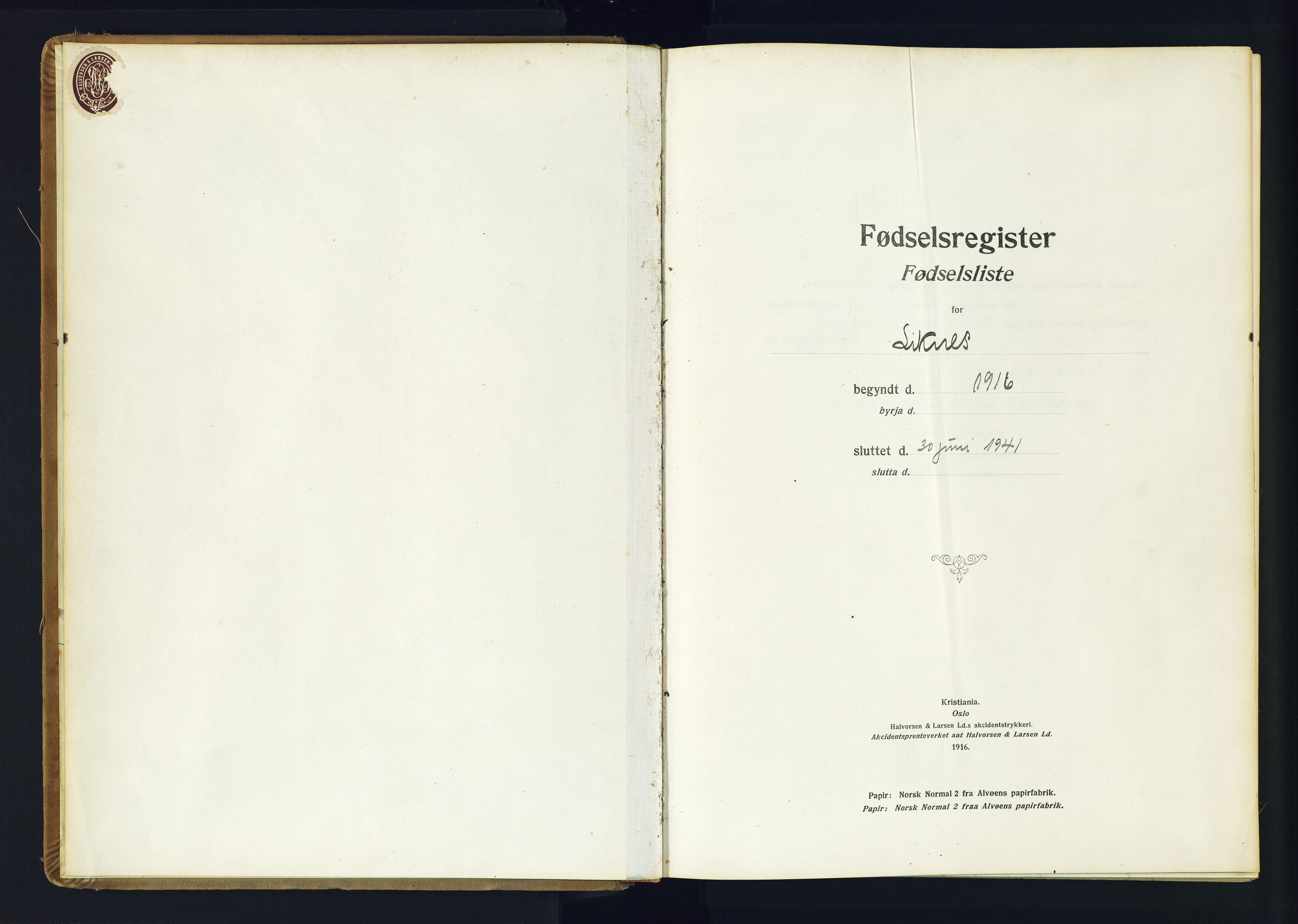 Kvinesdal sokneprestkontor, SAK/1111-0026/J/Ja/L0001: Fødselsregister nr. 1, 1916-1941