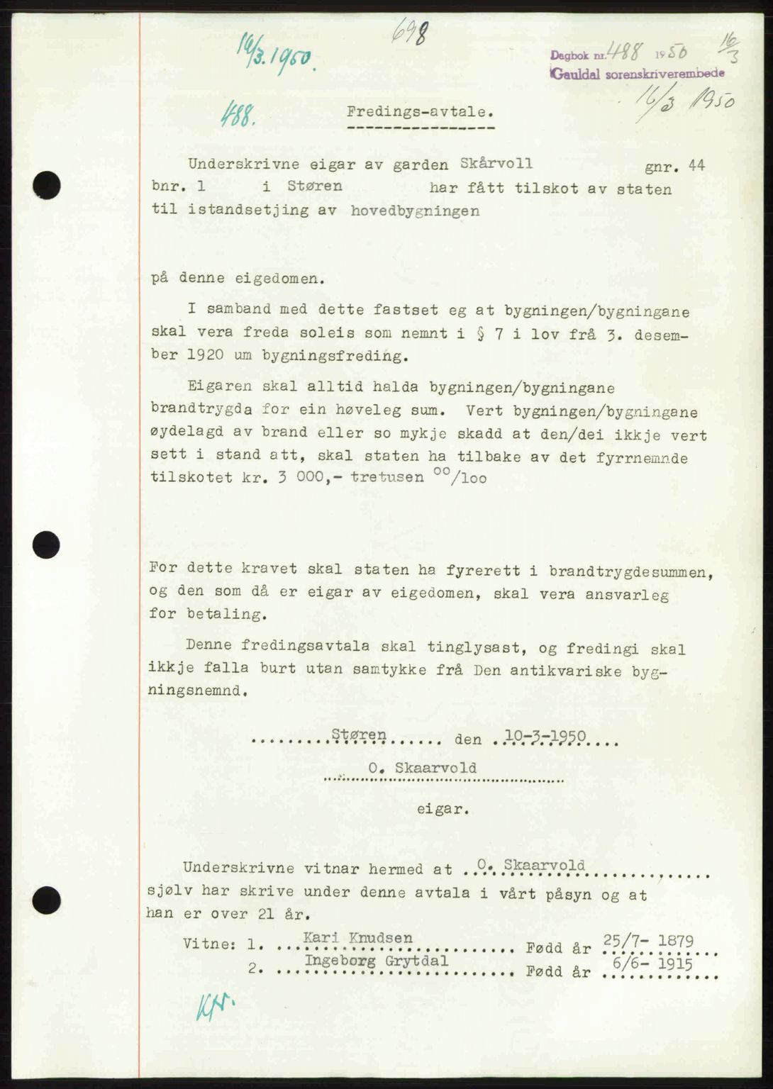 Gauldal sorenskriveri, SAT/A-0014/1/2/2C: Pantebok nr. A9, 1949-1950, Dagboknr: 488/1950