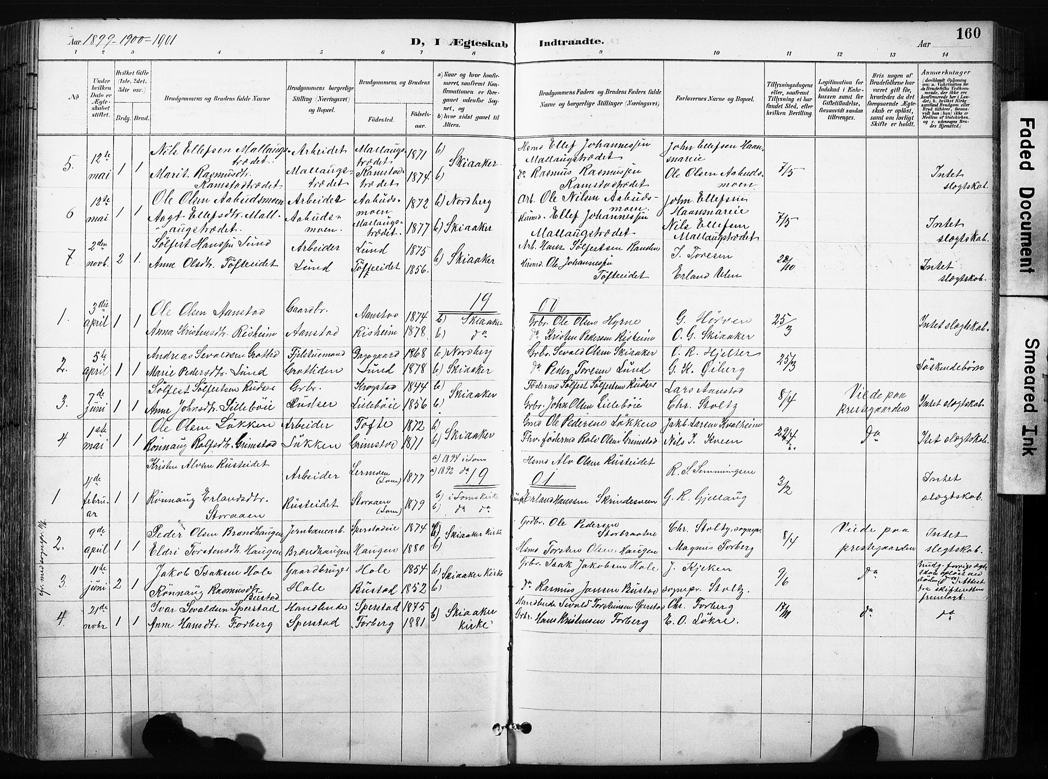 Skjåk prestekontor, AV/SAH-PREST-072/H/Ha/Hab/L0003: Klokkerbok nr. 3, 1893-1932, s. 160
