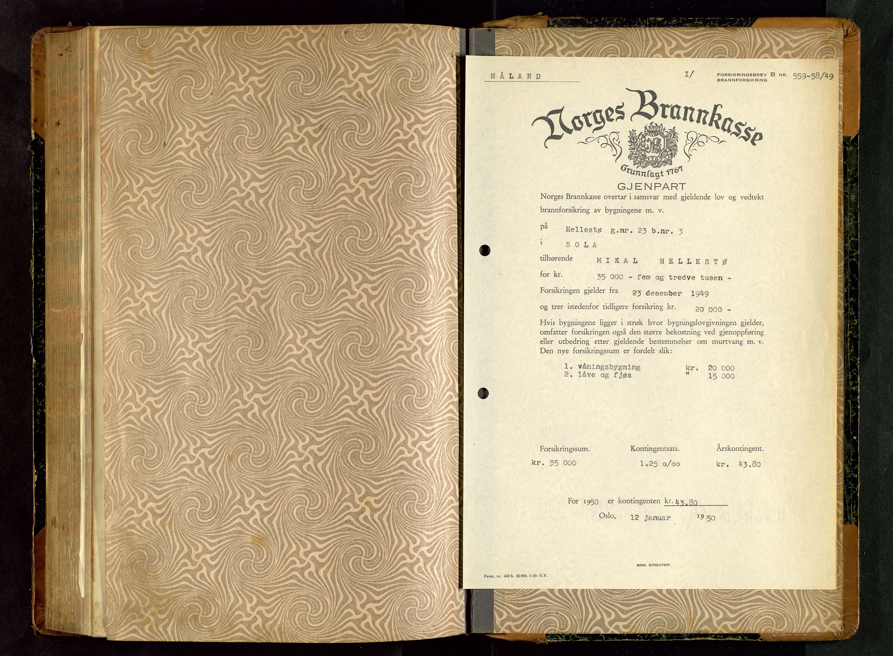 Håland lensmannskontor, AV/SAST-A-100100/Gob/L0006: Branntakstprotokoll - skjematakst. Register i boken., 1917-1920