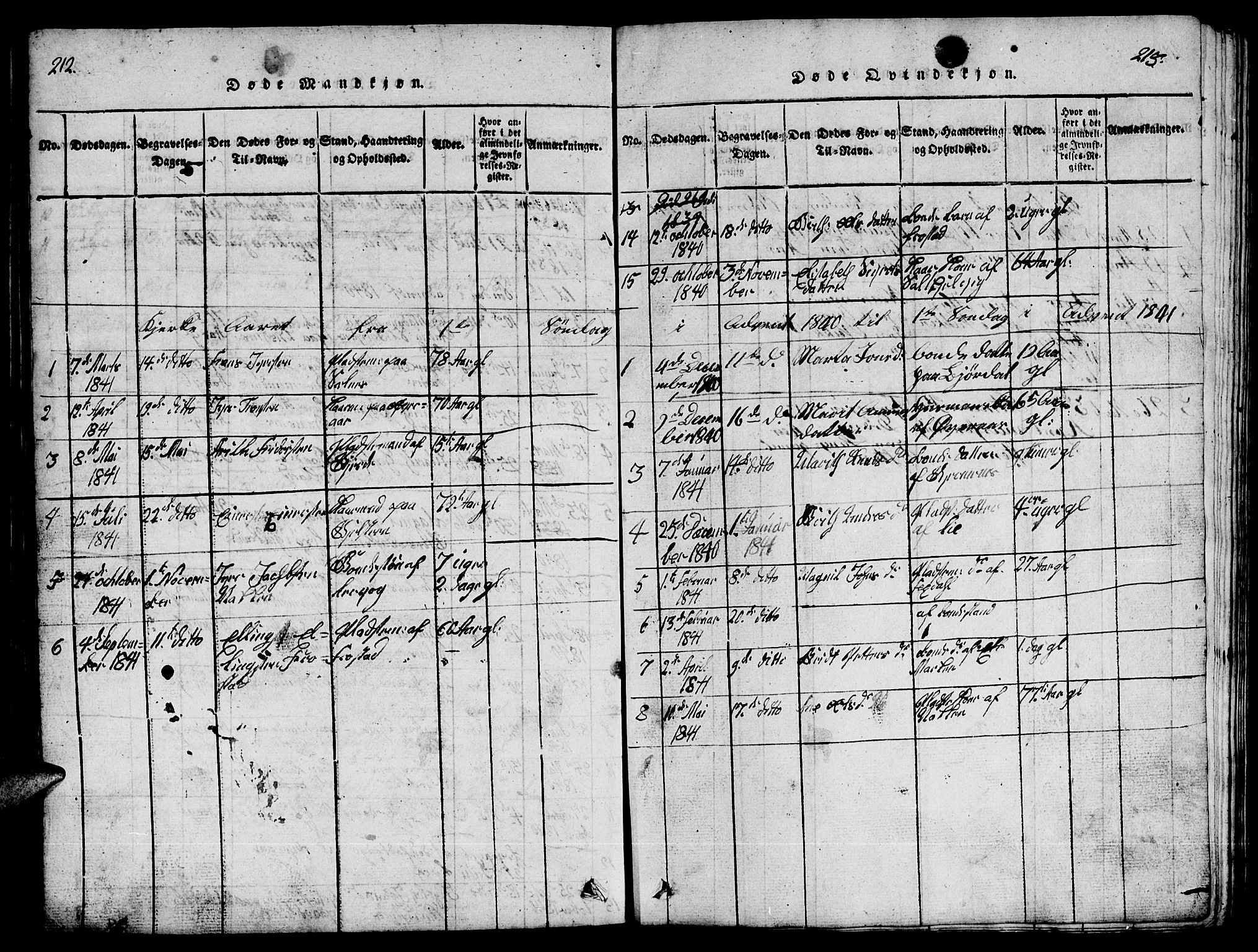 Ministerialprotokoller, klokkerbøker og fødselsregistre - Møre og Romsdal, SAT/A-1454/539/L0535: Klokkerbok nr. 539C01, 1818-1842, s. 212-213