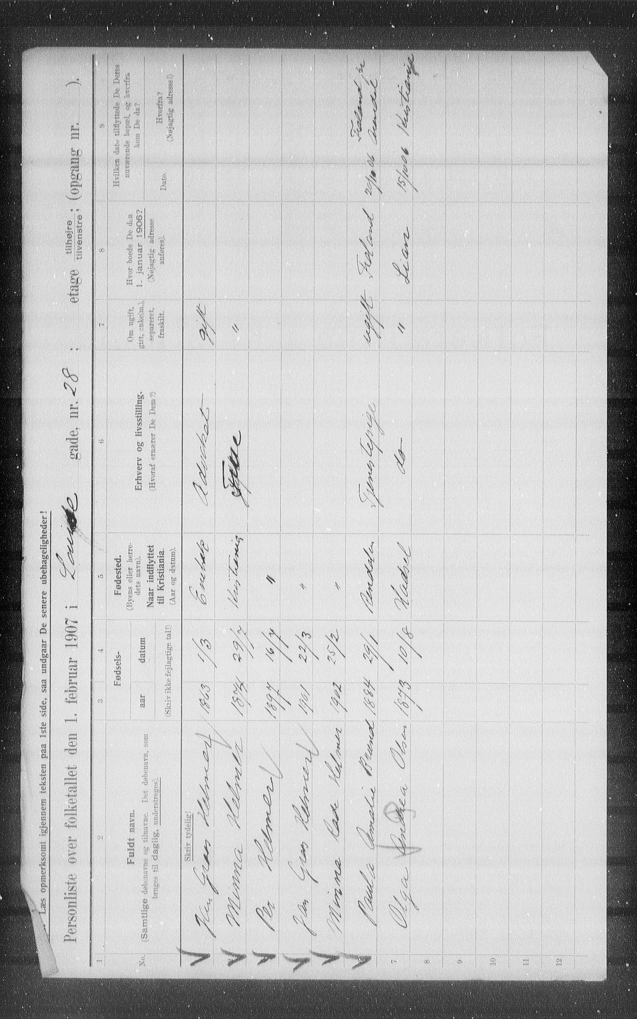 OBA, Kommunal folketelling 1.2.1907 for Kristiania kjøpstad, 1907, s. 29853