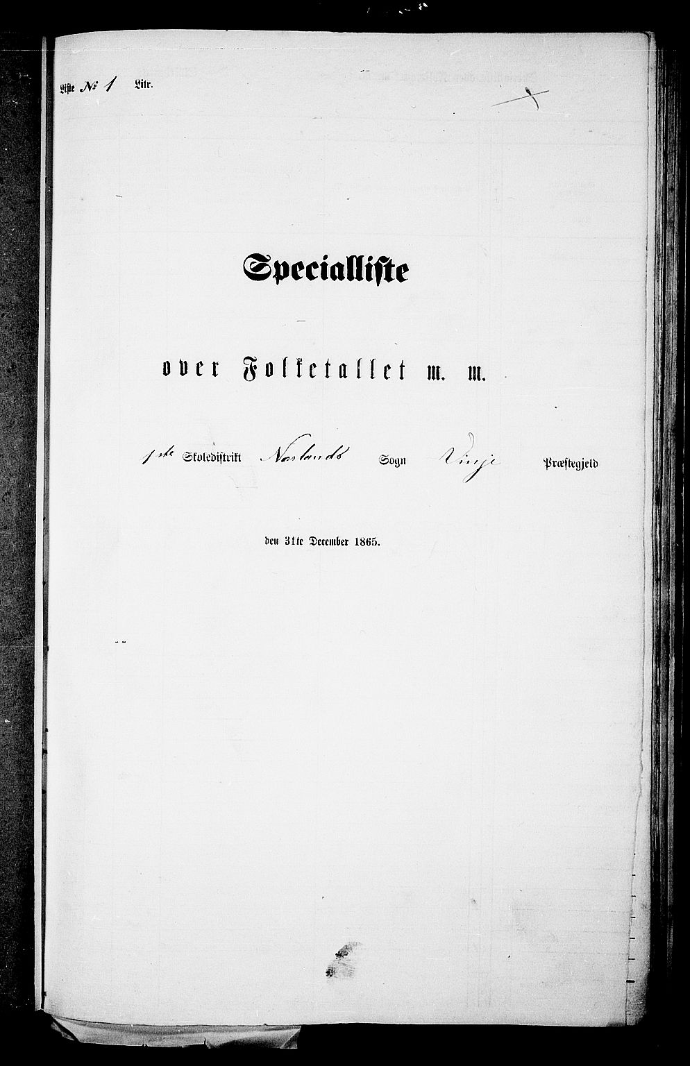 RA, Folketelling 1865 for 0834P Vinje prestegjeld, 1865, s. 5