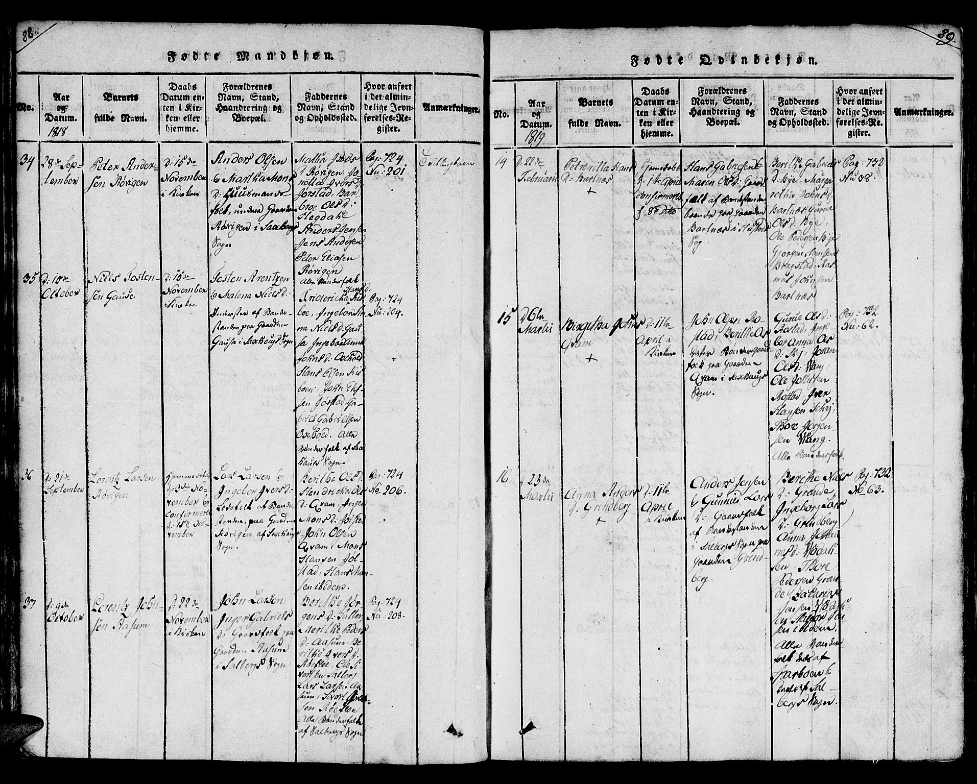 Ministerialprotokoller, klokkerbøker og fødselsregistre - Nord-Trøndelag, SAT/A-1458/730/L0275: Ministerialbok nr. 730A04, 1816-1822, s. 88-89