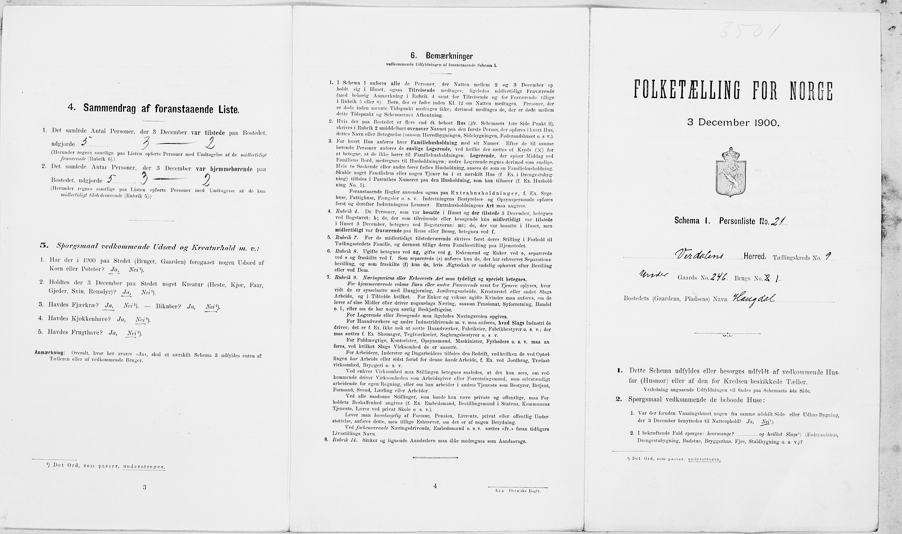SAT, Folketelling 1900 for 1721 Verdal herred, 1900, s. 1273