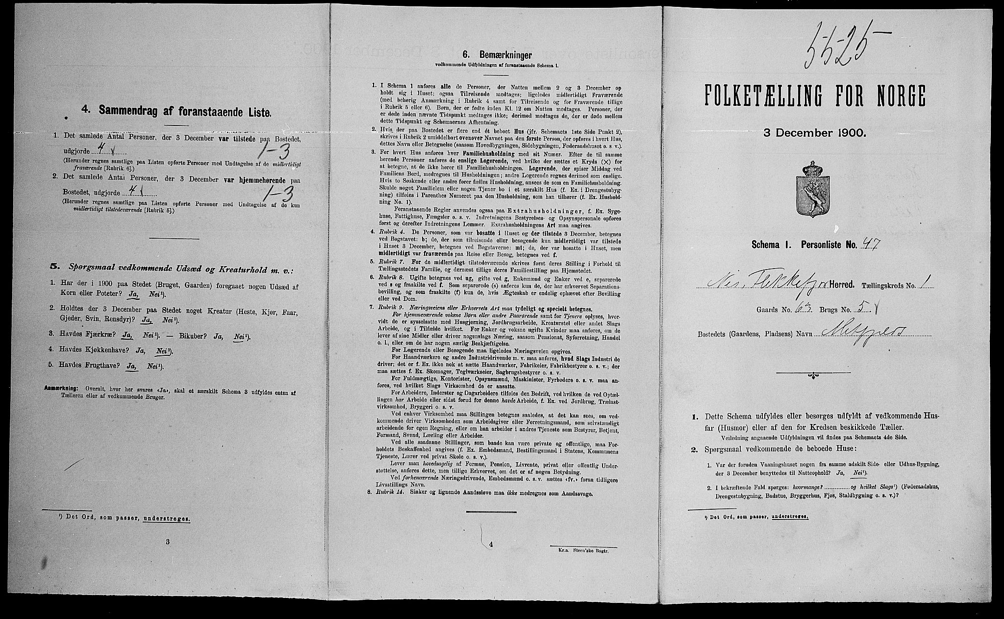 SAK, Folketelling 1900 for 1043 Nes herred, 1900, s. 147
