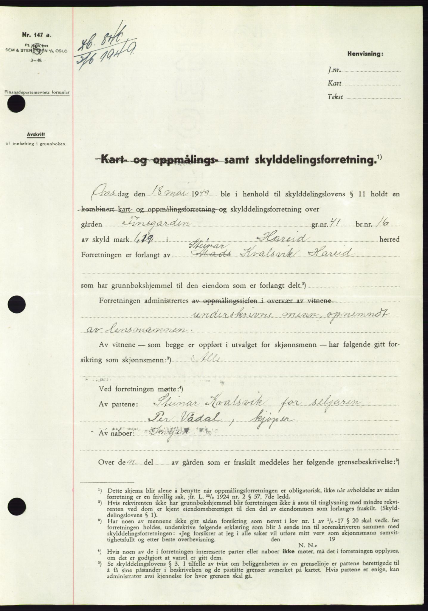 Søre Sunnmøre sorenskriveri, AV/SAT-A-4122/1/2/2C/L0084: Pantebok nr. 10A, 1949-1949, Dagboknr: 846/1949