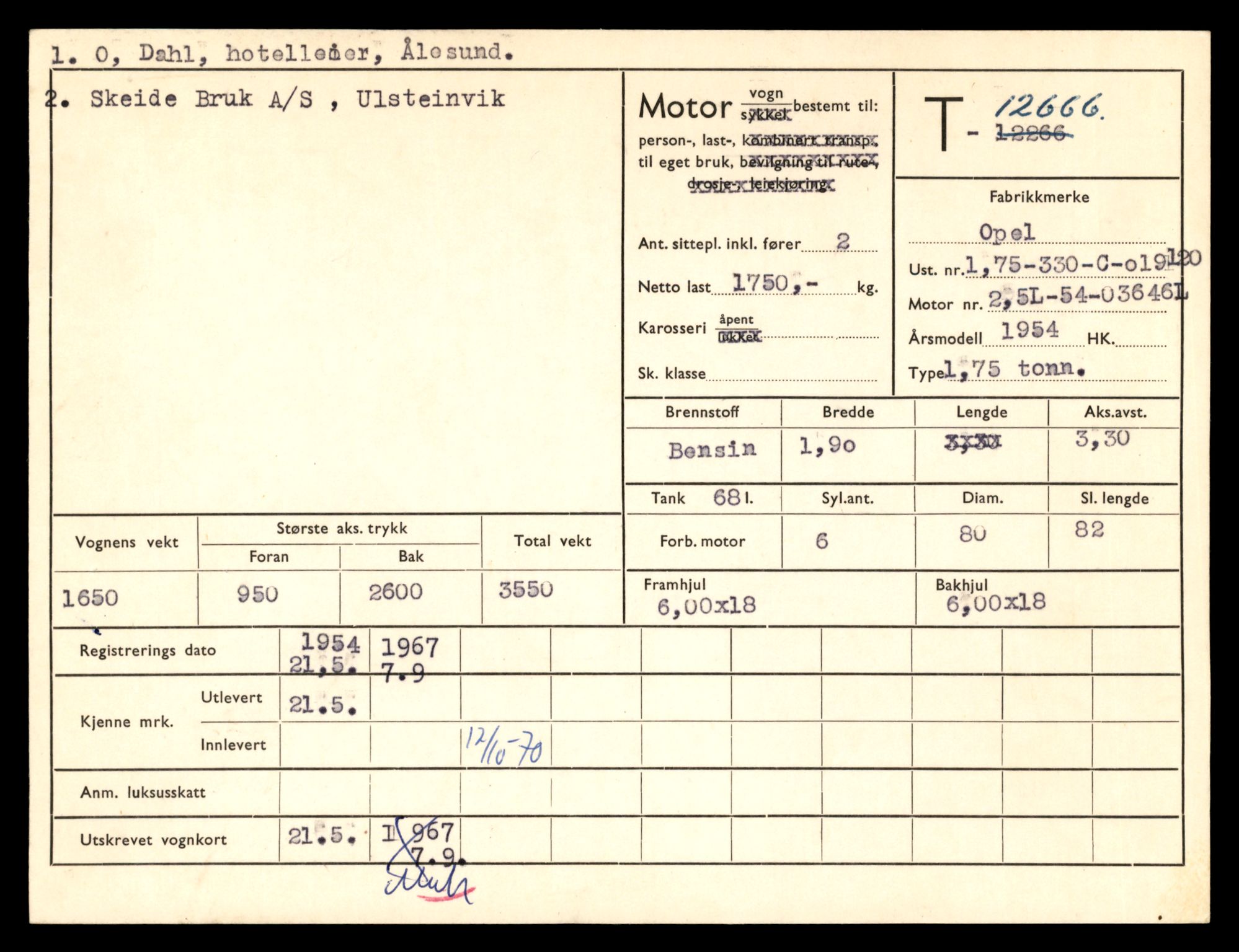 Møre og Romsdal vegkontor - Ålesund trafikkstasjon, AV/SAT-A-4099/F/Fe/L0035: Registreringskort for kjøretøy T 12653 - T 12829, 1927-1998, s. 224