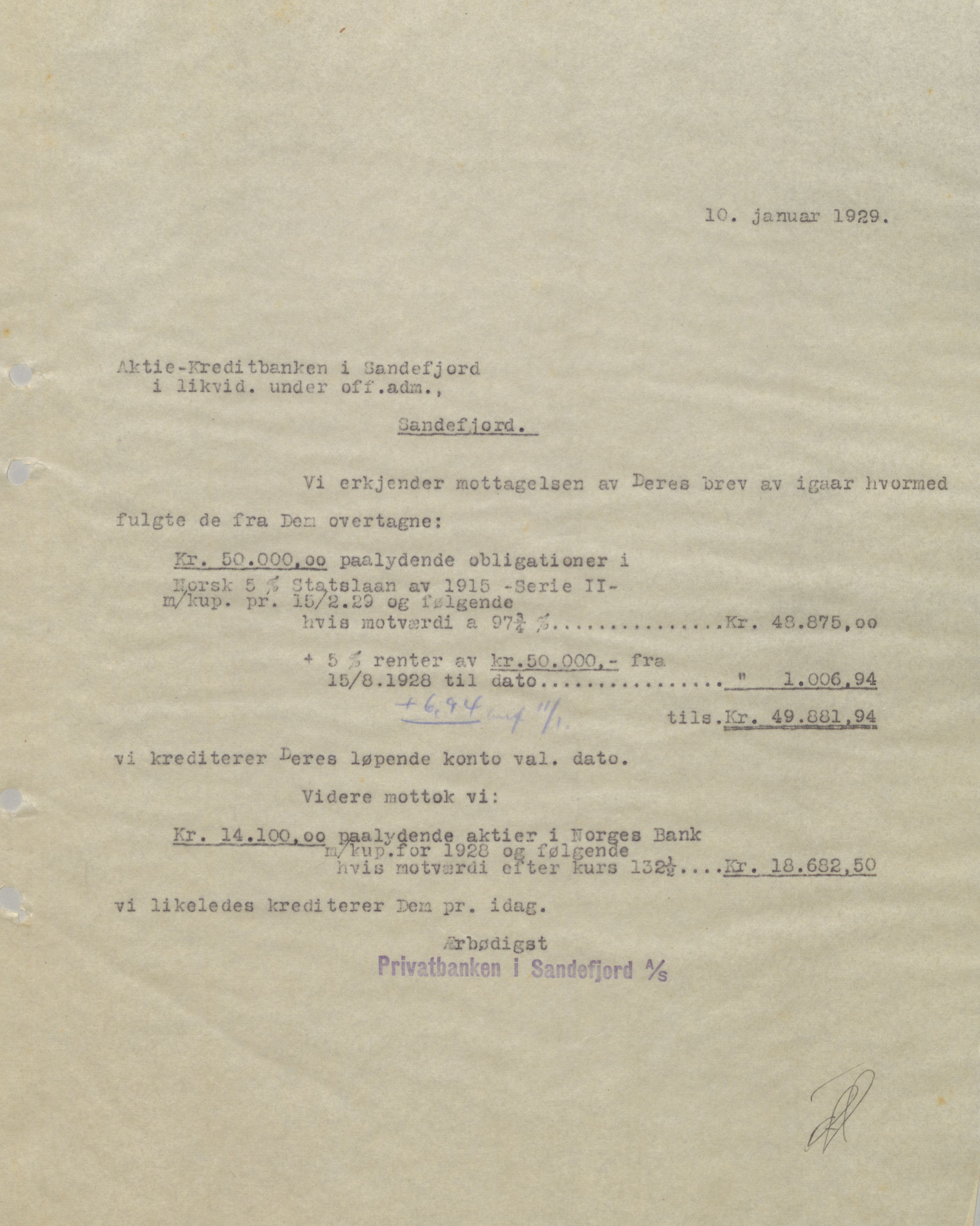 Privatbanken i Sandefjord AS, VEMU/ARS-A-1256/B/Ba/L0001: Kopibok, 1928-1929