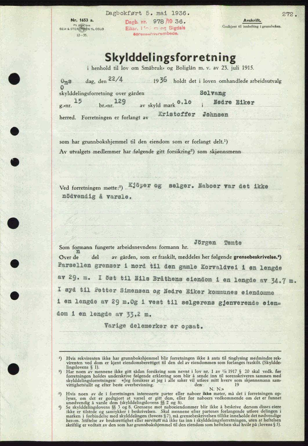 Eiker, Modum og Sigdal sorenskriveri, SAKO/A-123/G/Ga/Gab/L0032: Pantebok nr. A2, 1936-1936, Dagboknr: 978/1936