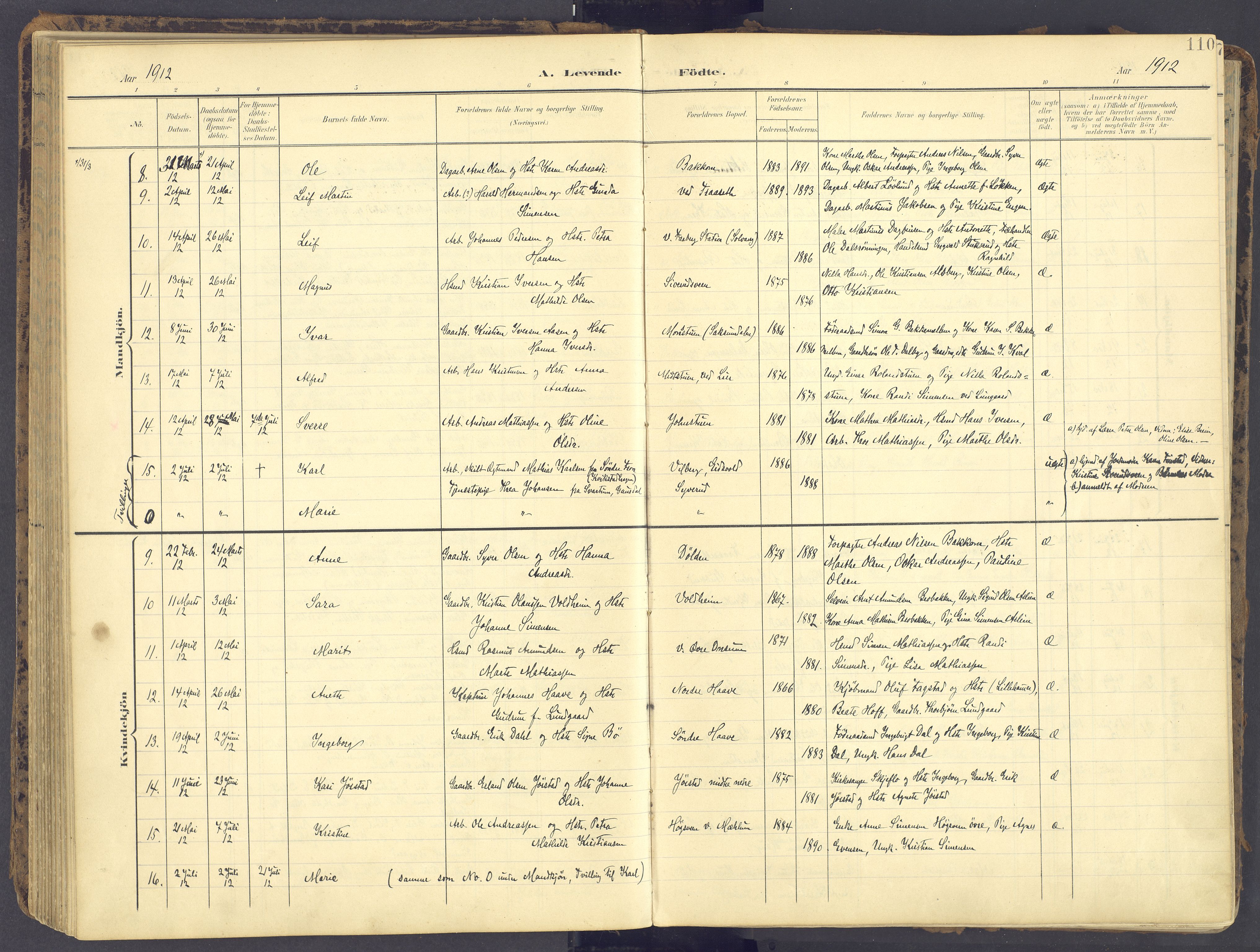Fåberg prestekontor, AV/SAH-PREST-086/H/Ha/Haa/L0012: Ministerialbok nr. 12, 1899-1915, s. 110