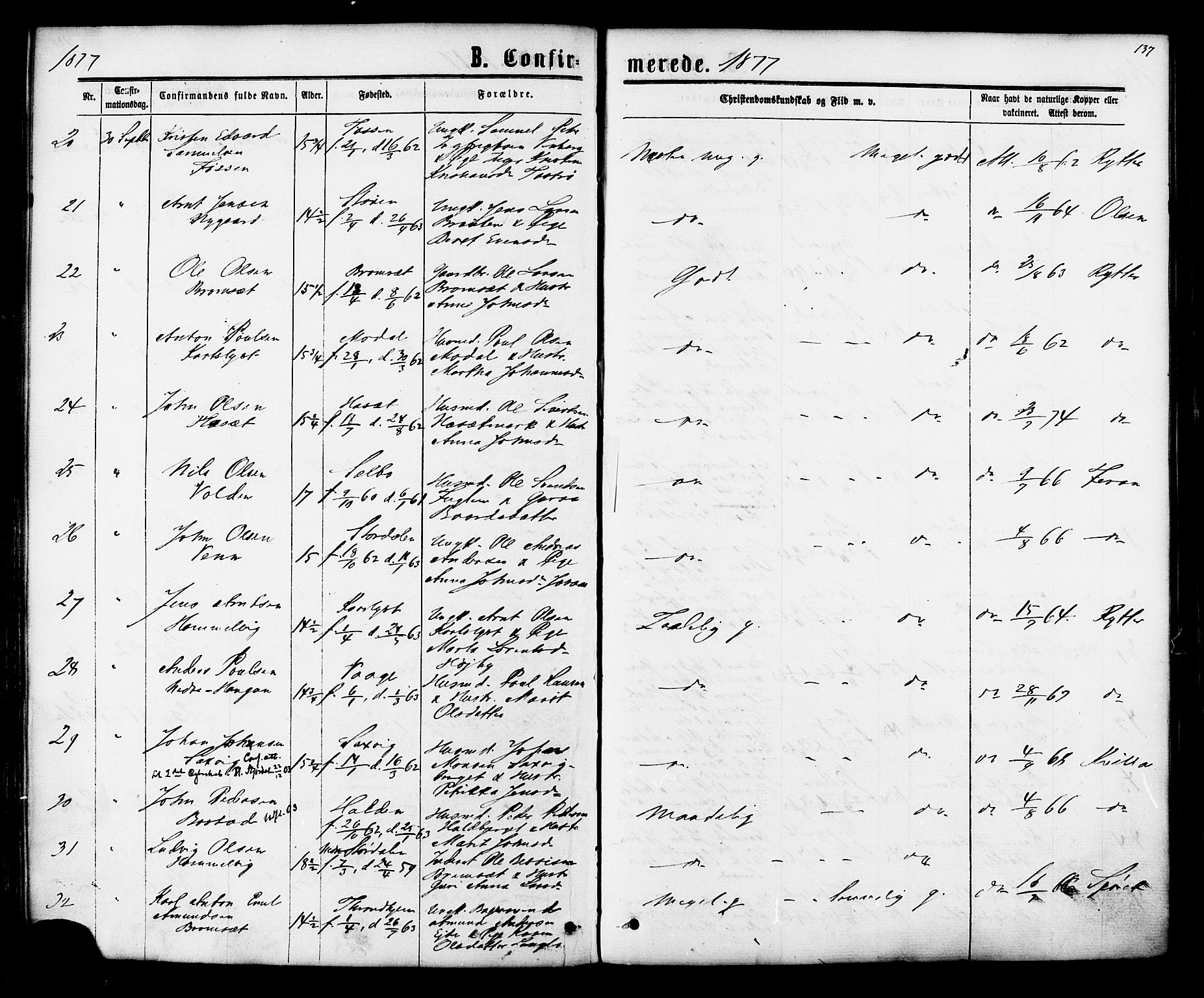 Ministerialprotokoller, klokkerbøker og fødselsregistre - Sør-Trøndelag, SAT/A-1456/616/L0409: Ministerialbok nr. 616A06, 1865-1877, s. 137