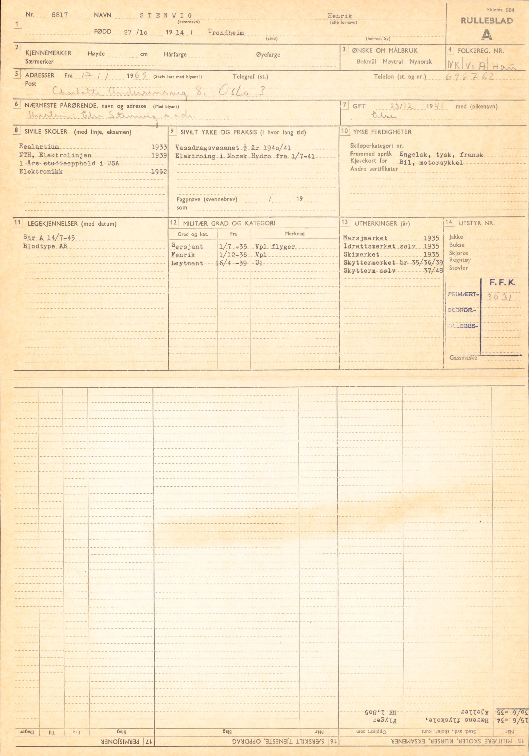 Forsvaret, Forsvarets overkommando/Luftforsvarsstaben, RA/RAFA-4079/P/Pa/L0038: Personellpapirer, 1914, s. 189