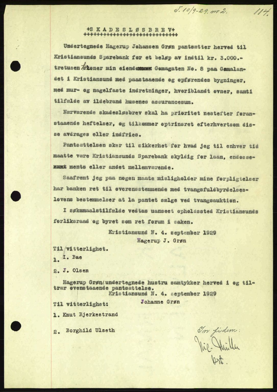 Kristiansund byfogd, AV/SAT-A-4587/A/27: Pantebok nr. 23, 1929-1930, Tingl.dato: 10.09.1929