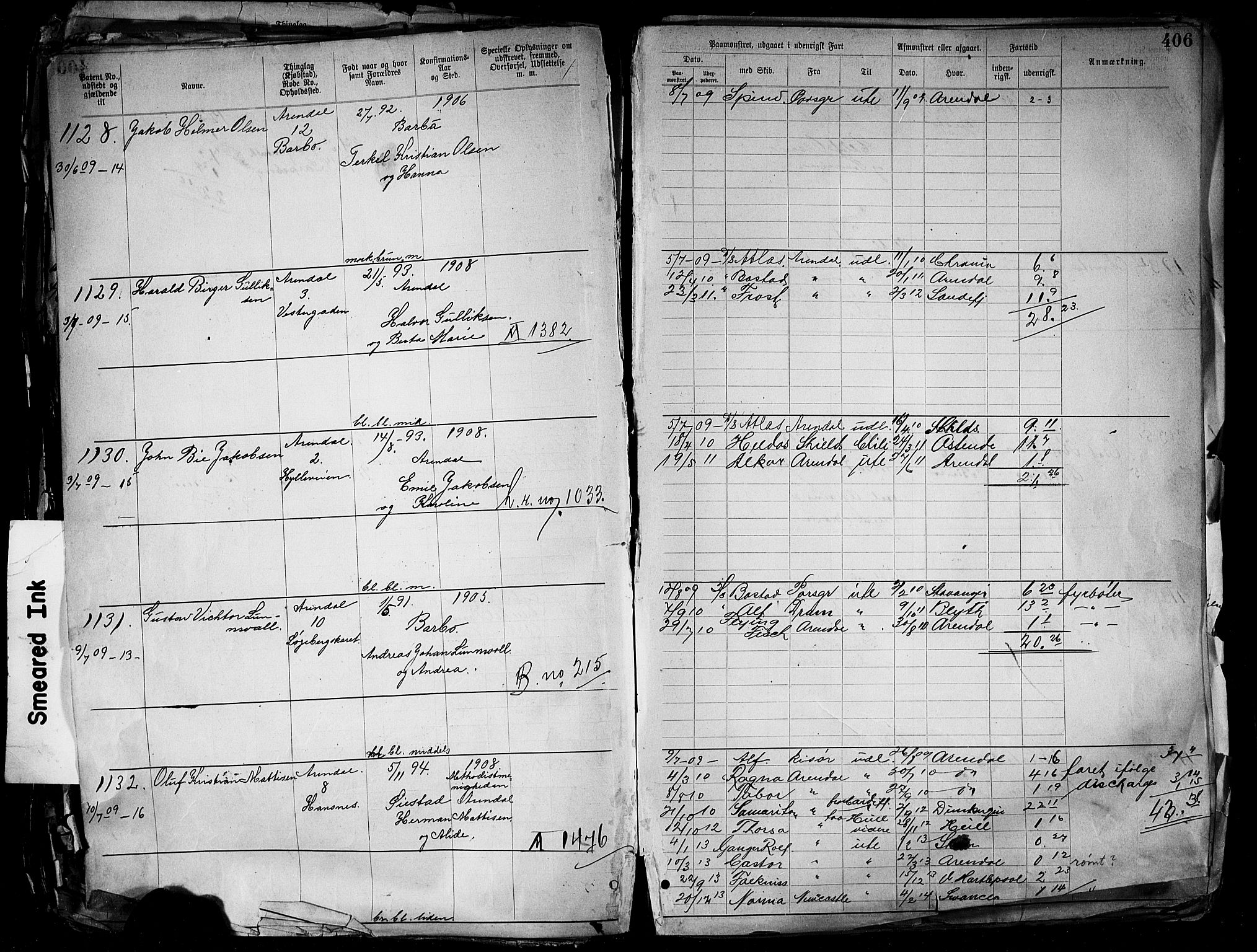 Arendal mønstringskrets, AV/SAK-2031-0012/F/Fa/L0004: Annotasjonsrulle nr 3828-4715 og nr 1-1296, S-4, 1892-1918, s. 422