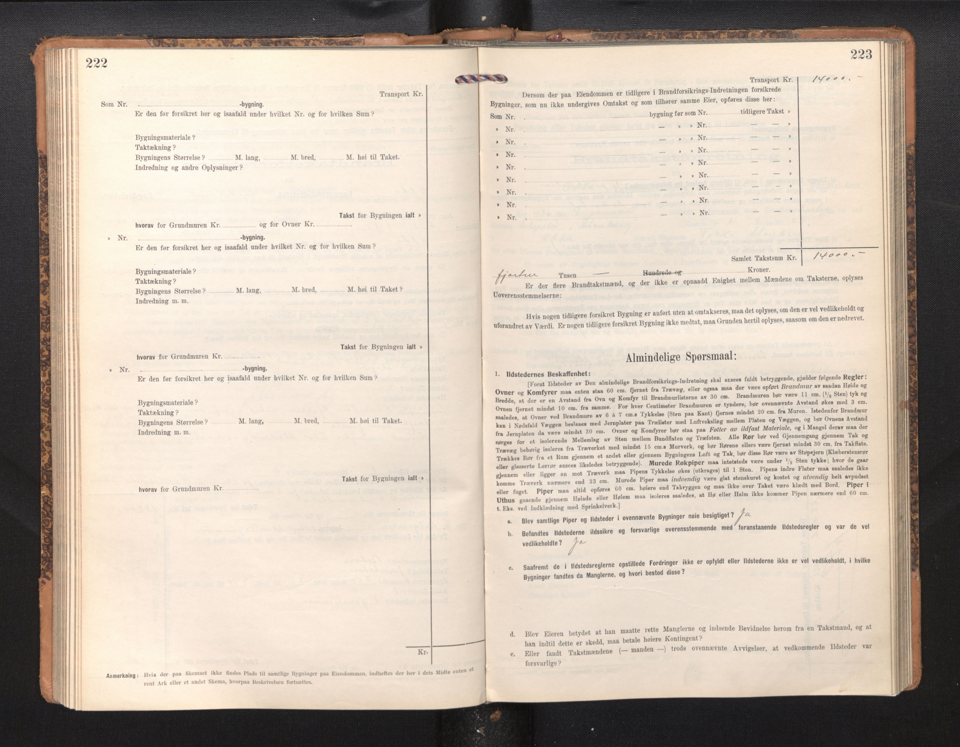 Lensmannen i Odda, SAB/A-34001/0012/L0003: Branntakstprotokoll, skjematakst, 1916-1948, s. 222-223