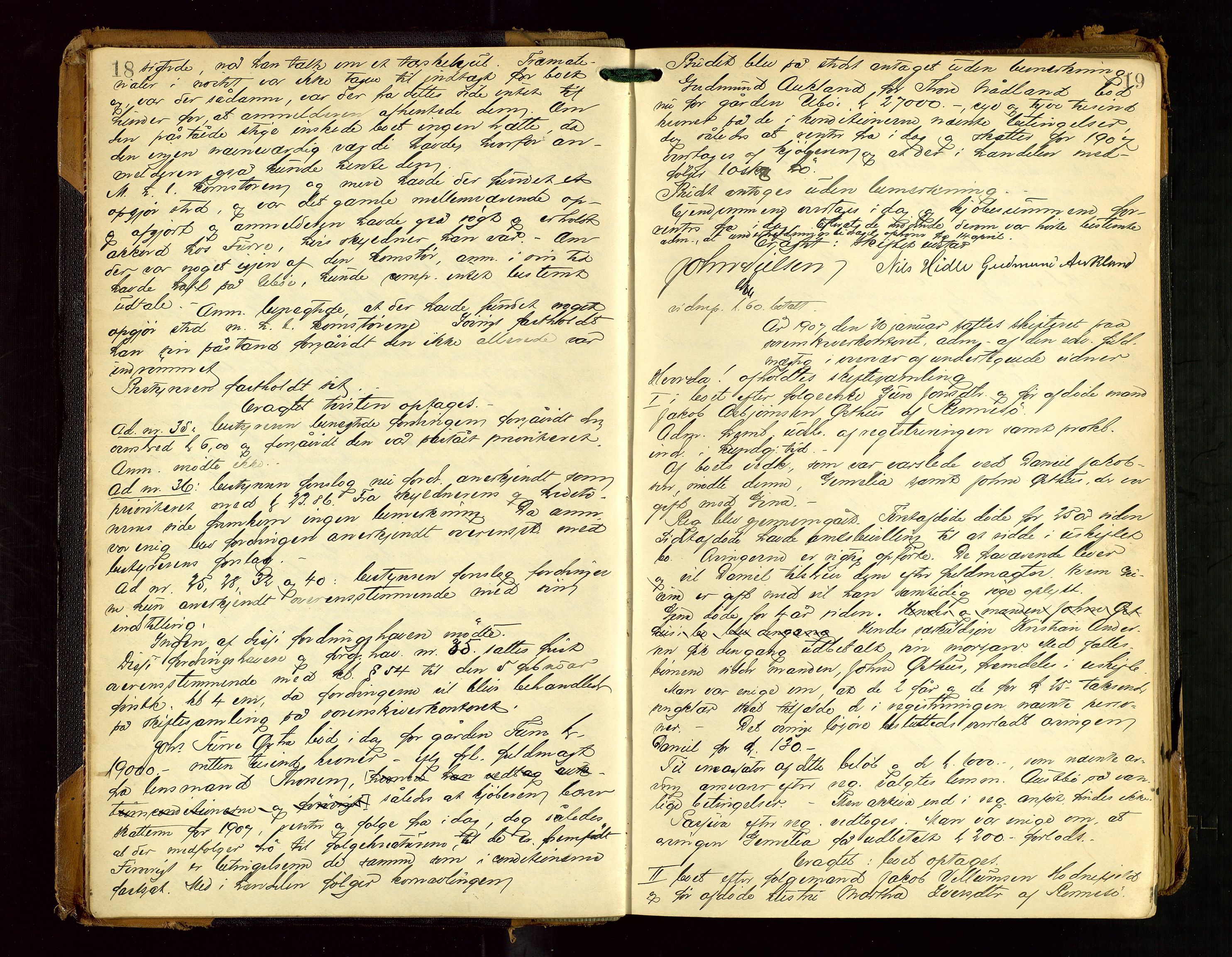 Ryfylke tingrett, AV/SAST-A-100055/001/IV/IVF/L0016: Skifteforhandlingsprotokoll, 1906-1915, s. 18-19