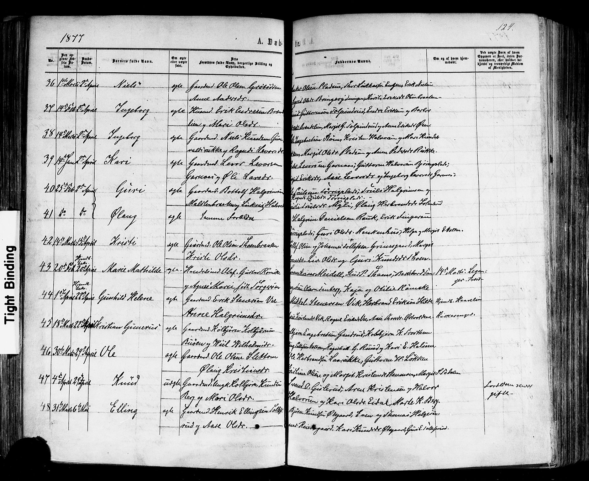 Nes kirkebøker, AV/SAKO-A-236/F/Fa/L0010: Ministerialbok nr. 10, 1864-1880, s. 124