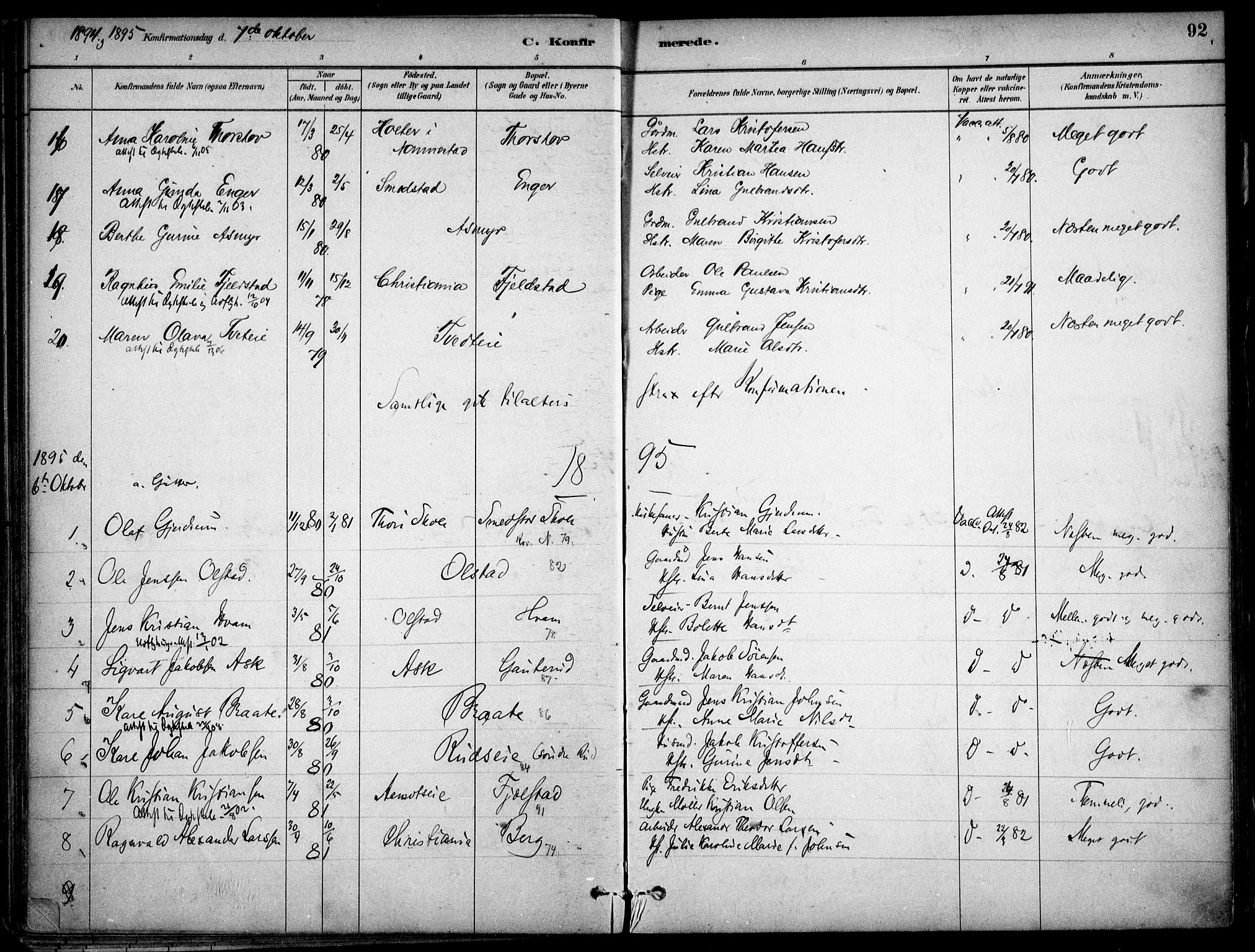 Gjerdrum prestekontor Kirkebøker, AV/SAO-A-10412b/F/Fa/L0009: Ministerialbok nr. I 9, 1881-1916, s. 92