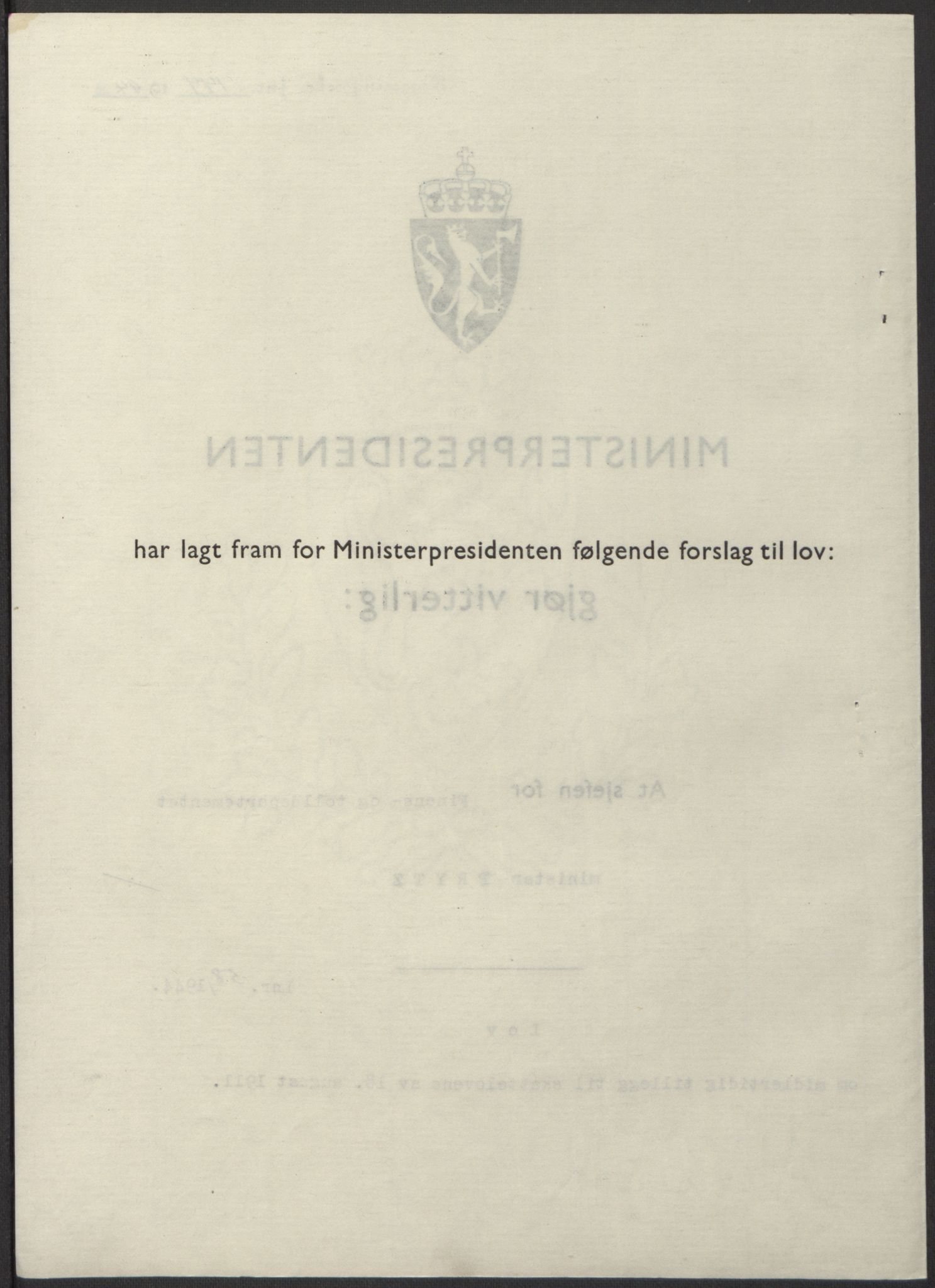 NS-administrasjonen 1940-1945 (Statsrådsekretariatet, de kommisariske statsråder mm), RA/S-4279/D/Db/L0100: Lover, 1944, s. 273