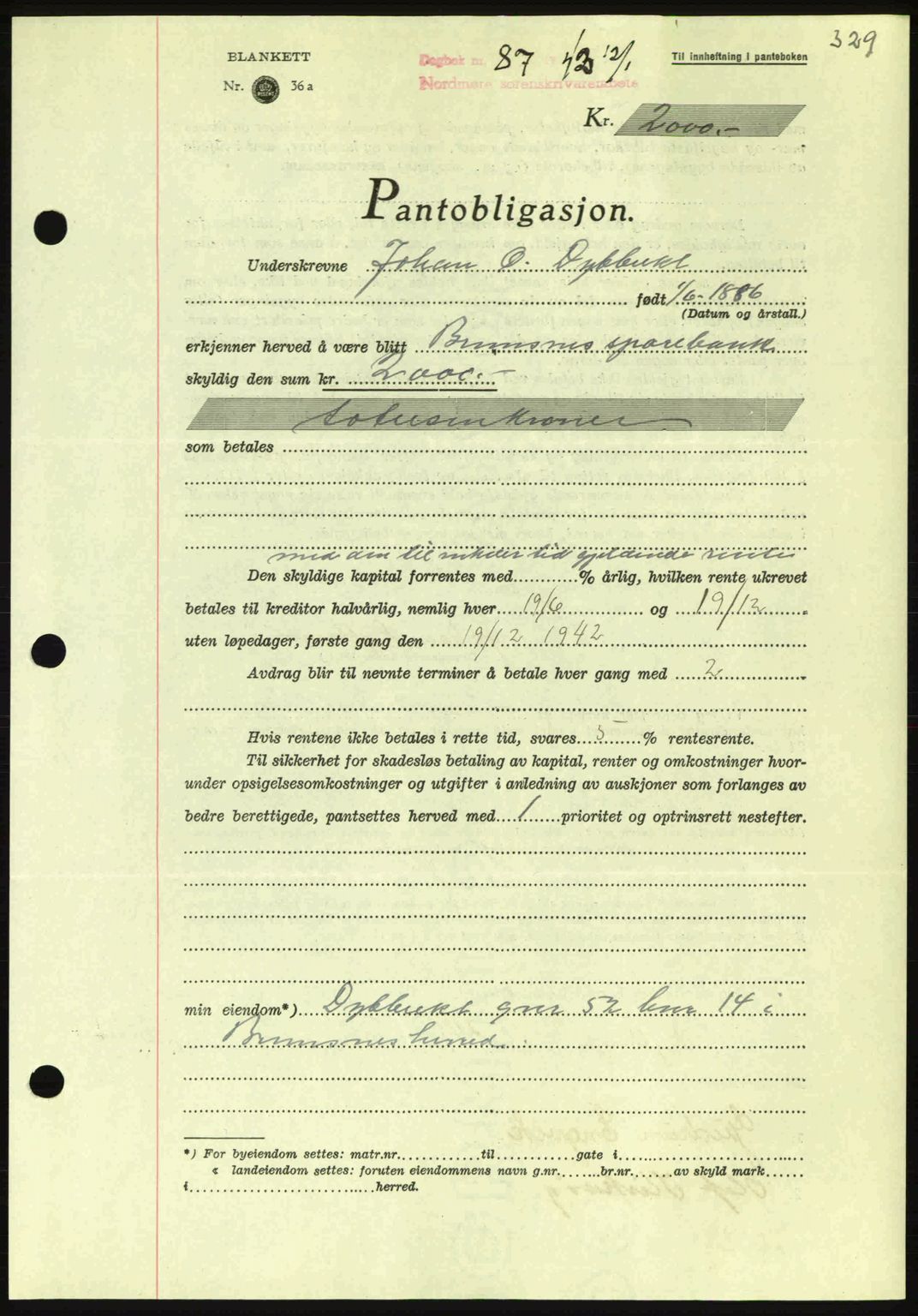 Nordmøre sorenskriveri, AV/SAT-A-4132/1/2/2Ca: Pantebok nr. B90, 1942-1943, Dagboknr: 87/1943