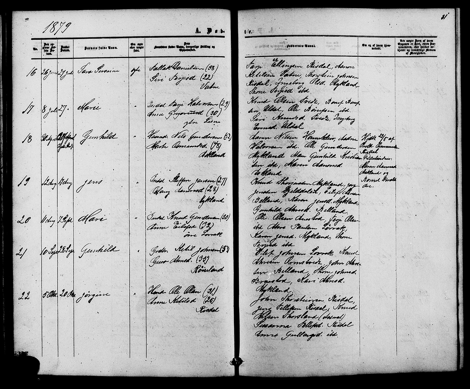 Herefoss sokneprestkontor, AV/SAK-1111-0019/F/Fb/Fbc/L0002: Klokkerbok nr. B 2, 1867-1886, s. 31