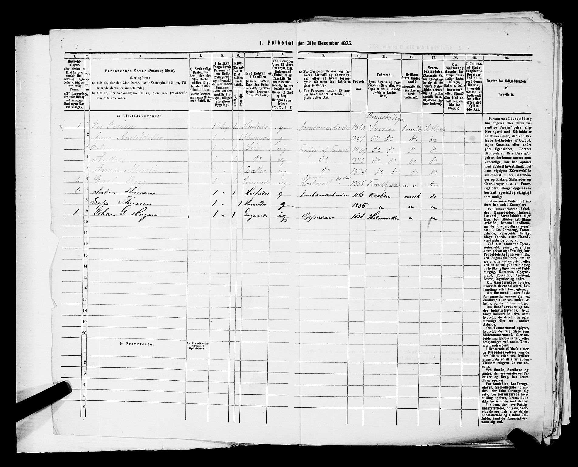 RA, Folketelling 1875 for 0104B Moss prestegjeld, Moss kjøpstad, 1875, s. 9