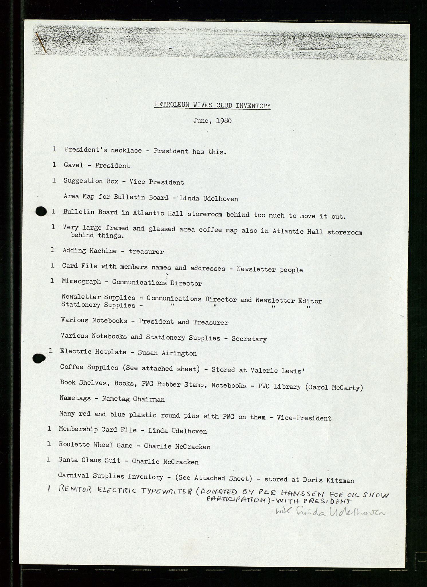 PA 1547 - Petroleum Wives Club, AV/SAST-A-101974/D/Da/L0002: President's file, 1980-1985