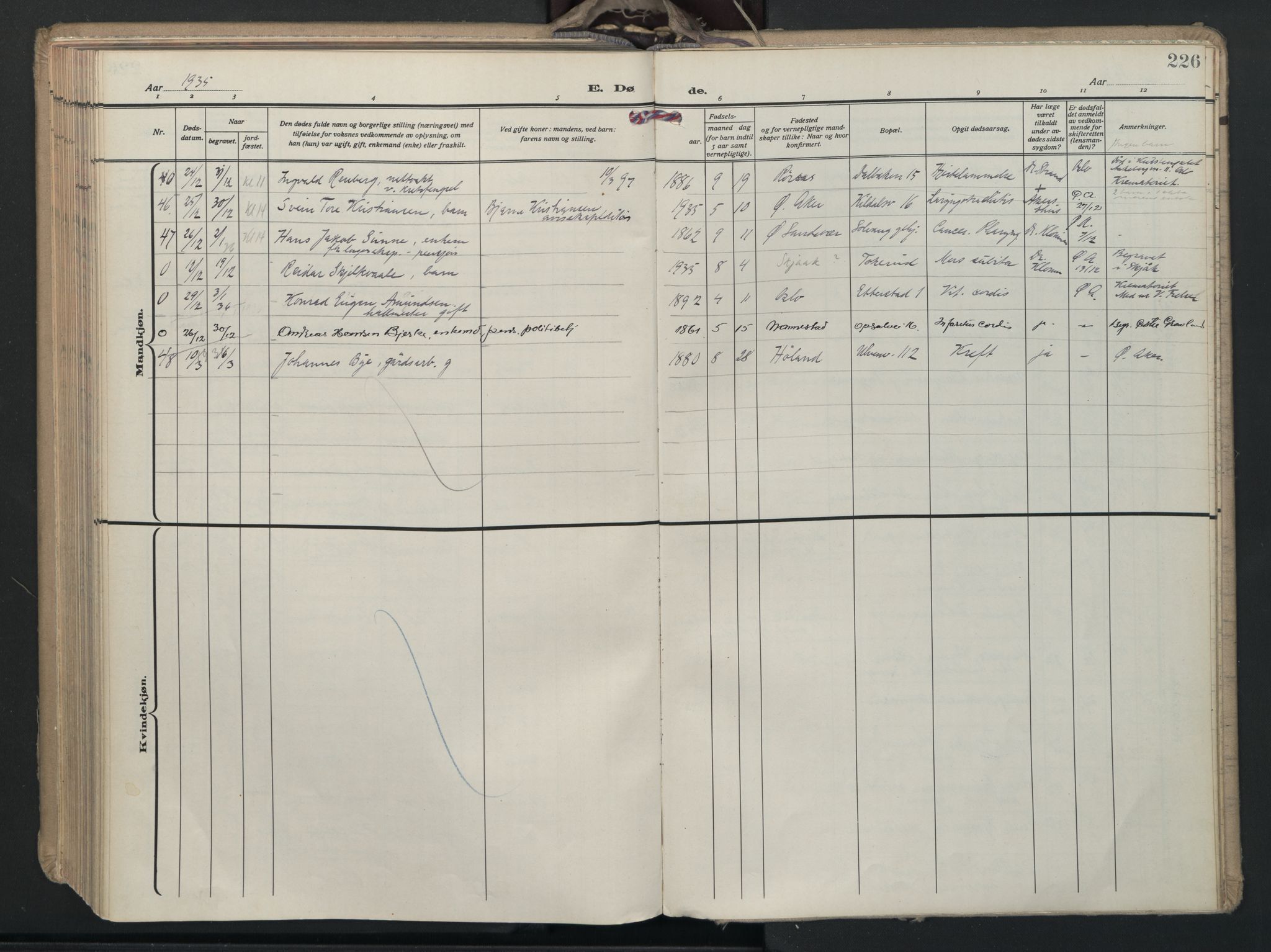 Østre Aker prestekontor Kirkebøker, AV/SAO-A-10840/F/Fa/L0015: Ministerialbok nr. I 15, 1934-1938, s. 226