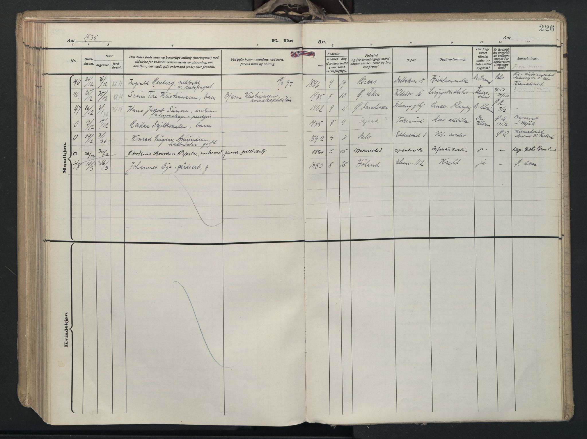 Østre Aker prestekontor Kirkebøker, SAO/A-10840/F/Fa/L0015: Ministerialbok nr. I 15, 1934-1938, s. 226