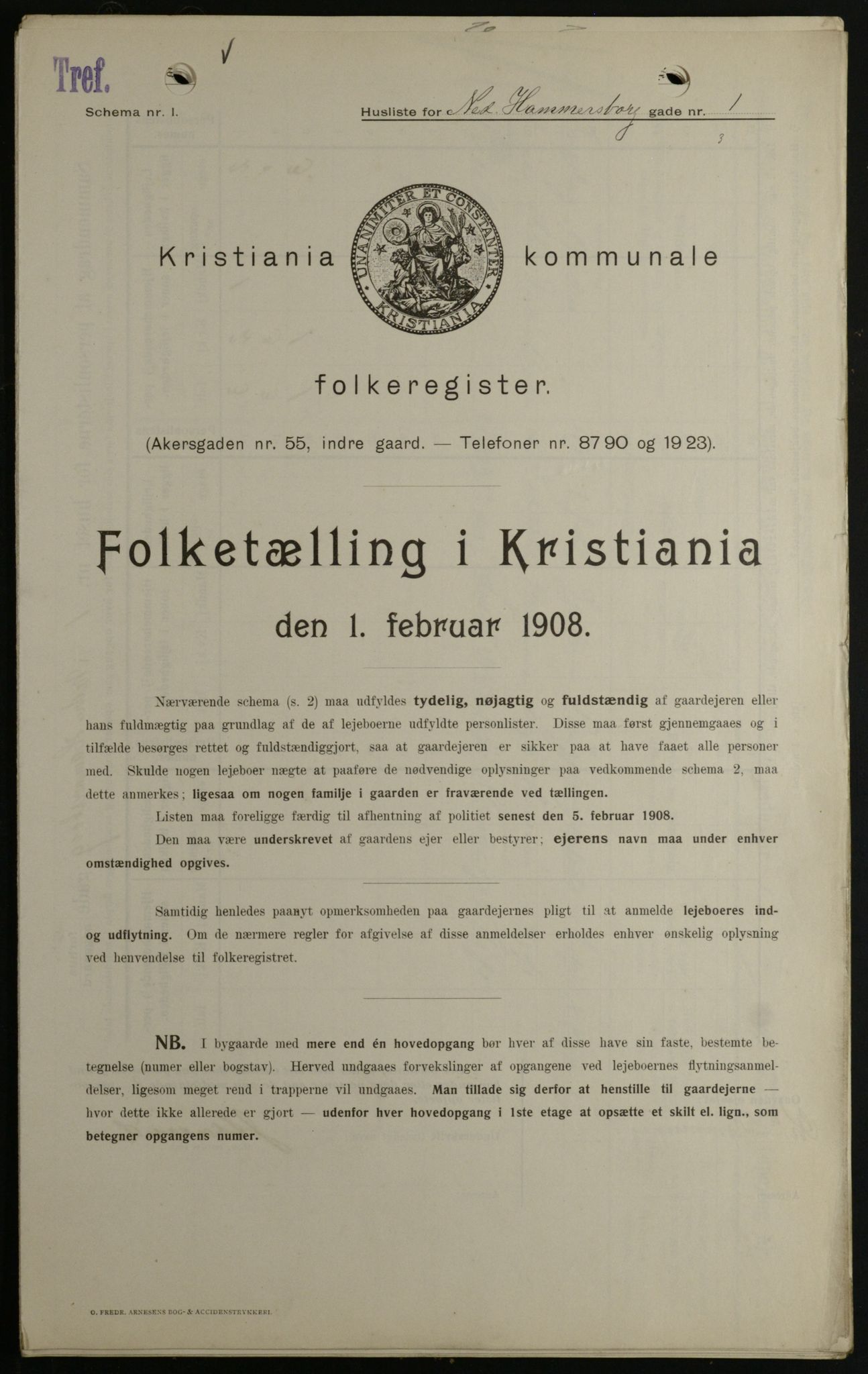 OBA, Kommunal folketelling 1.2.1908 for Kristiania kjøpstad, 1908, s. 62007