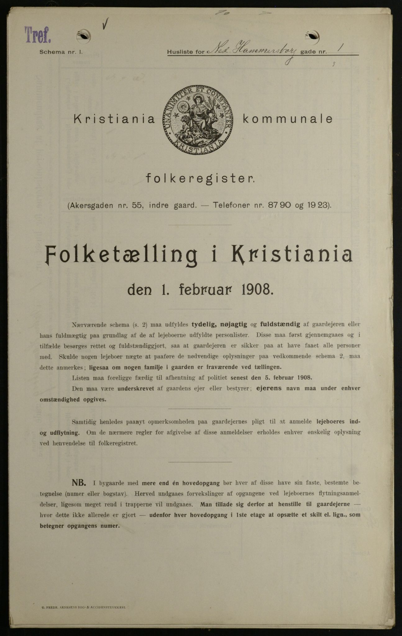 OBA, Kommunal folketelling 1.2.1908 for Kristiania kjøpstad, 1908, s. 62007