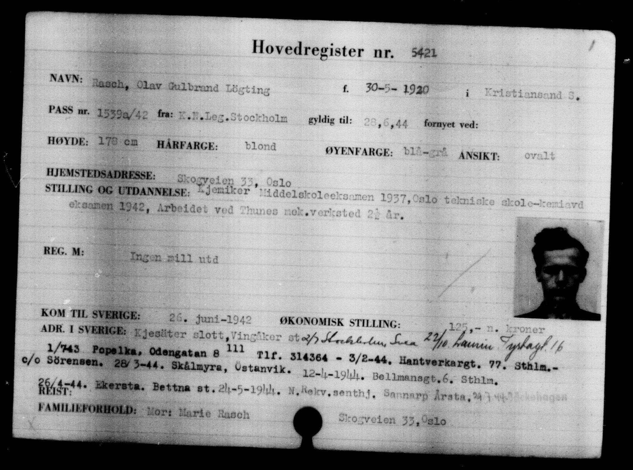 Utenriksstasjonene, Legasjonen i Stockholm, Flyktningkontoret, AV/RA-S-6753/V/Va/L0004: Kjesäterkartoteket, flyktninger med registreringsnr. 3496-6610, 1940-1945, s. 2222