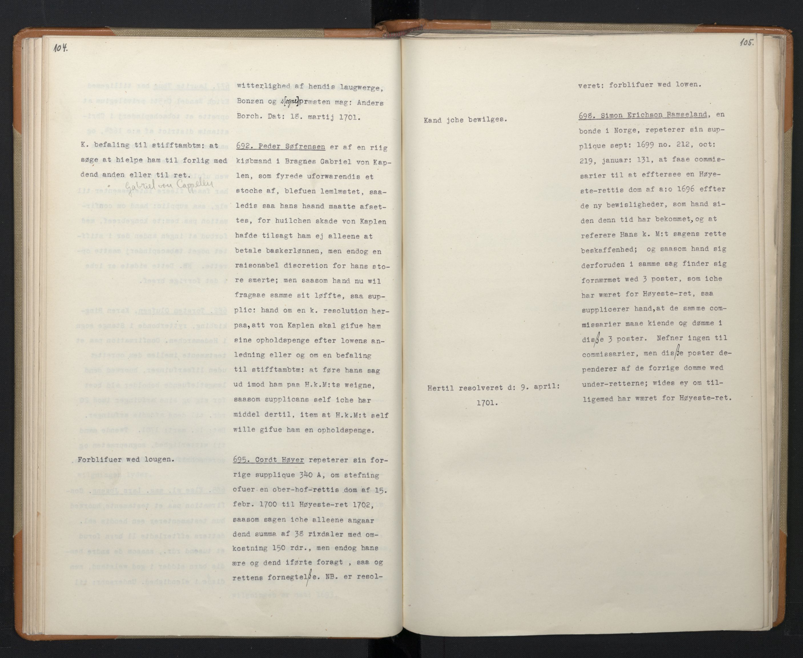 Avskriftsamlingen, AV/RA-EA-4022/F/Fa/L0069: Supplikker, 1701, s. 57