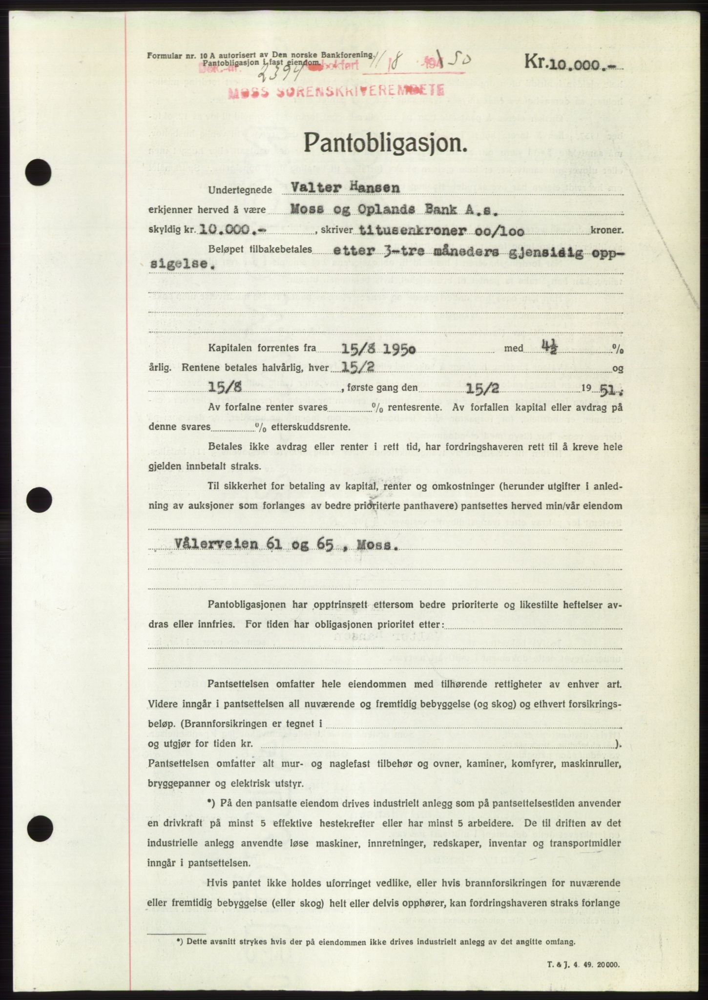 Moss sorenskriveri, SAO/A-10168: Pantebok nr. B25, 1950-1950, Dagboknr: 2394/1950