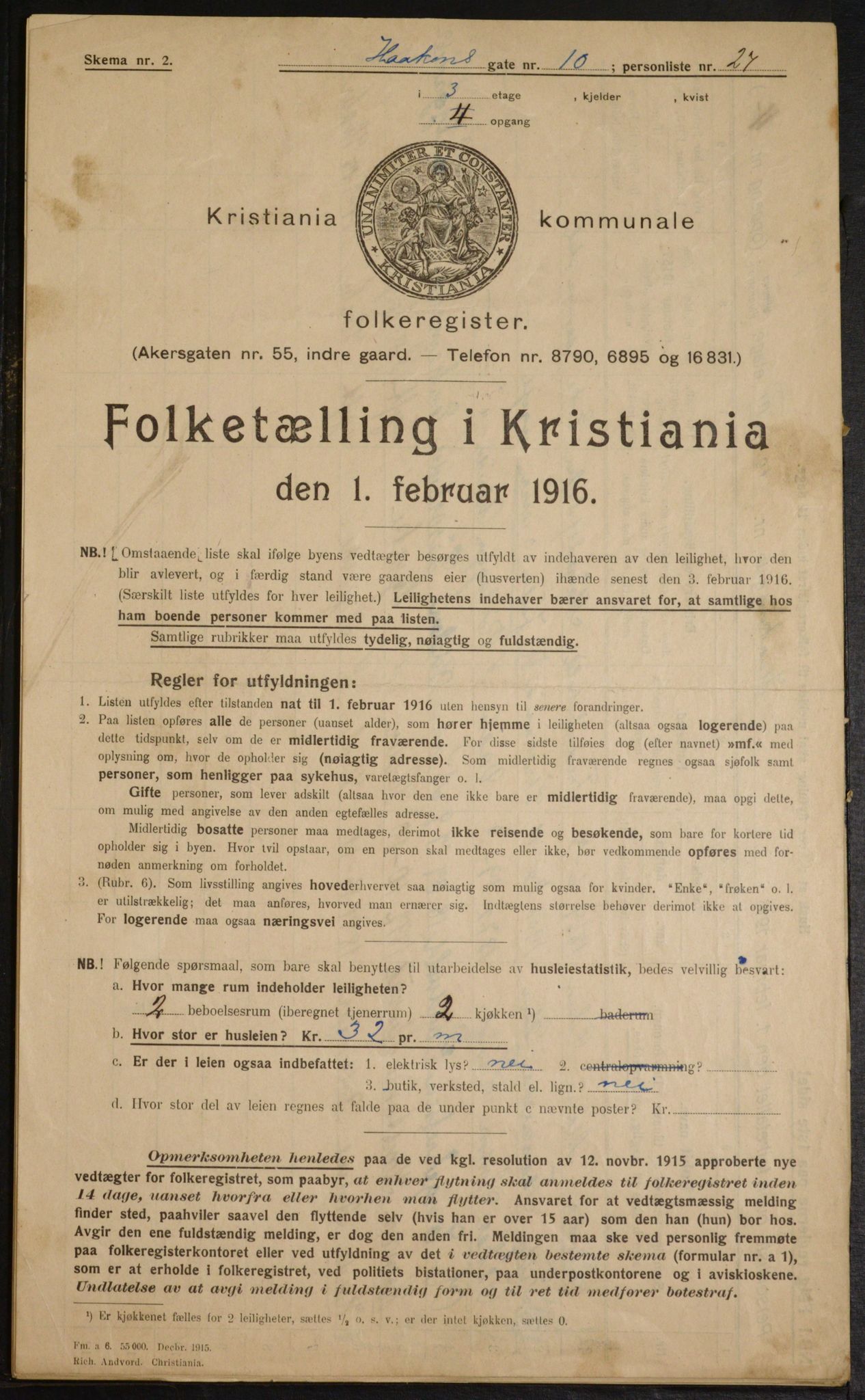 OBA, Kommunal folketelling 1.2.1916 for Kristiania, 1916, s. 43405