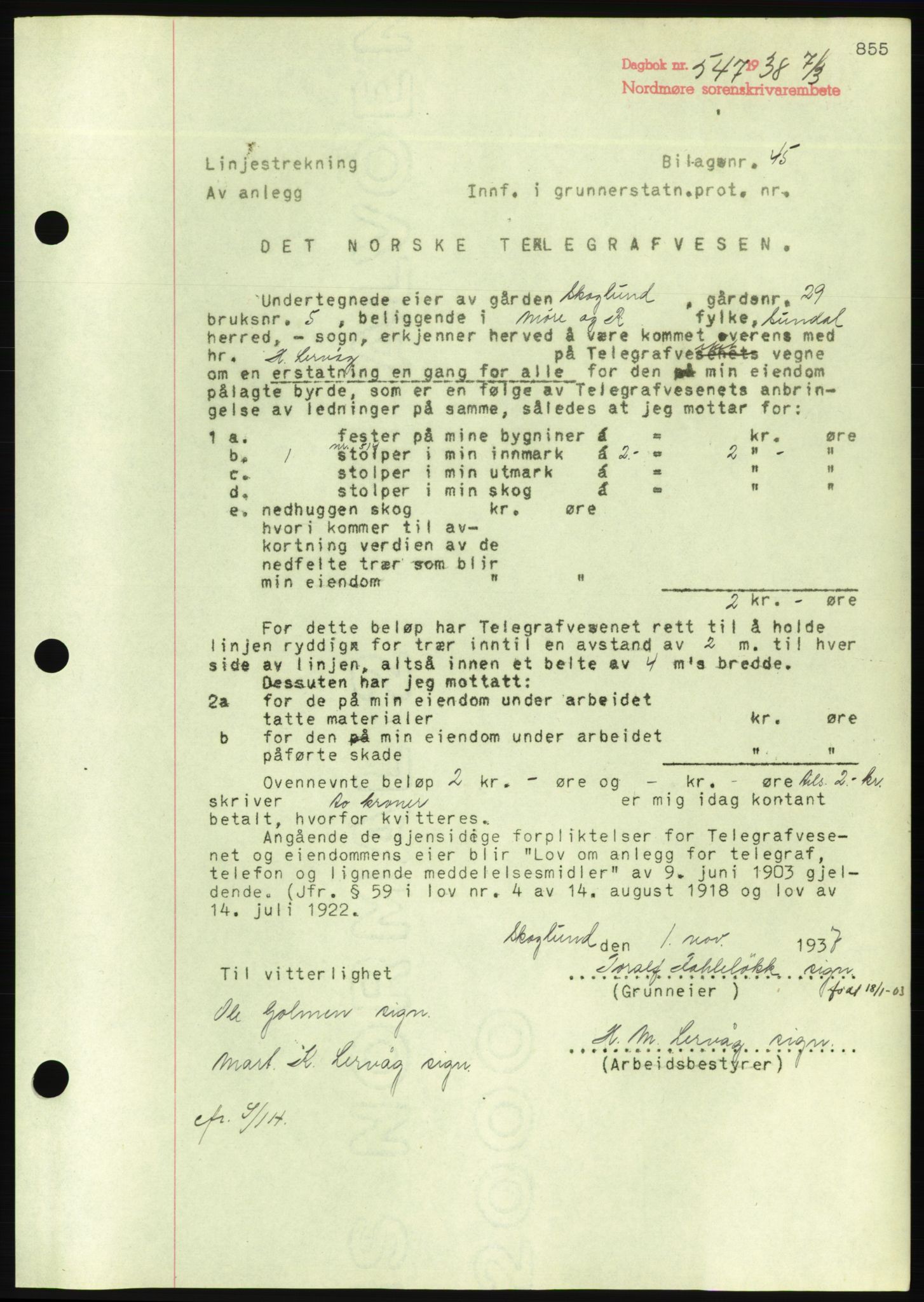 Nordmøre sorenskriveri, AV/SAT-A-4132/1/2/2Ca/L0092: Pantebok nr. B82, 1937-1938, Dagboknr: 547/1938