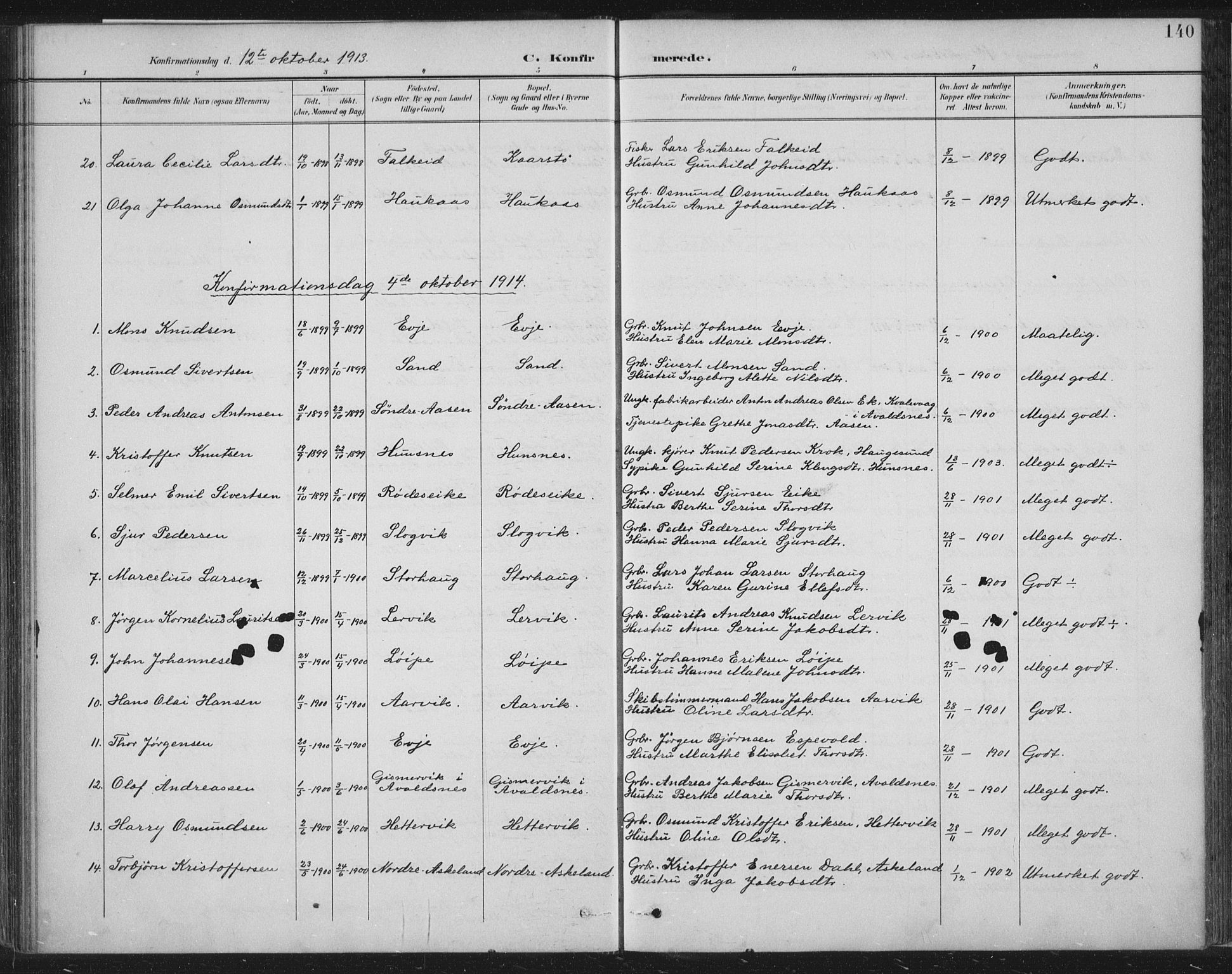 Tysvær sokneprestkontor, AV/SAST-A -101864/H/Ha/Haa/L0008: Ministerialbok nr. A 8, 1897-1918, s. 140