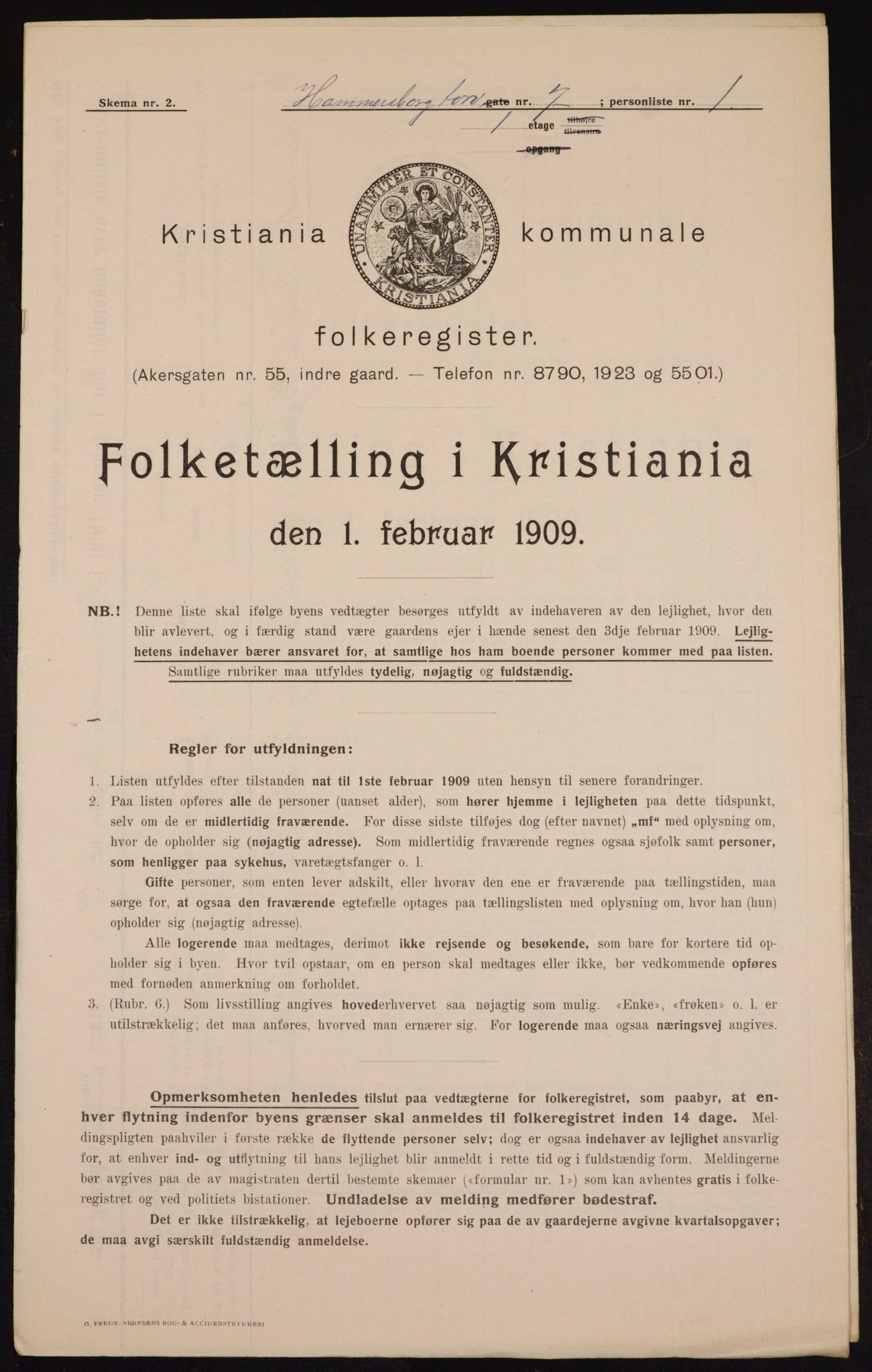 OBA, Kommunal folketelling 1.2.1909 for Kristiania kjøpstad, 1909, s. 31268