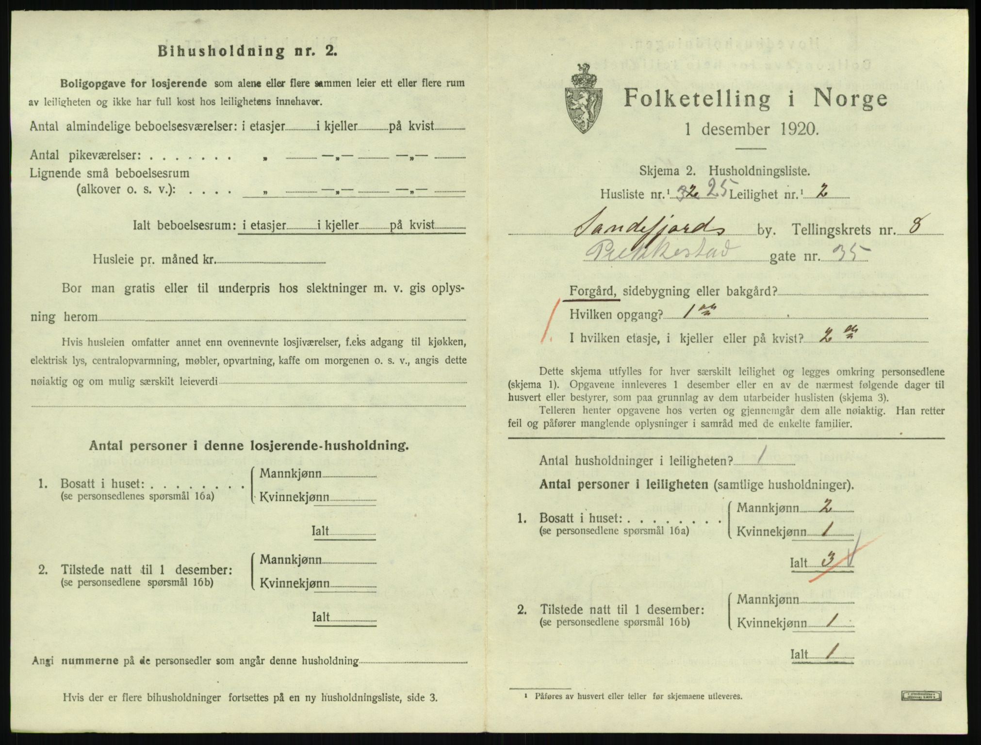 SAKO, Folketelling 1920 for 0706 Sandefjord kjøpstad, 1920, s. 3318