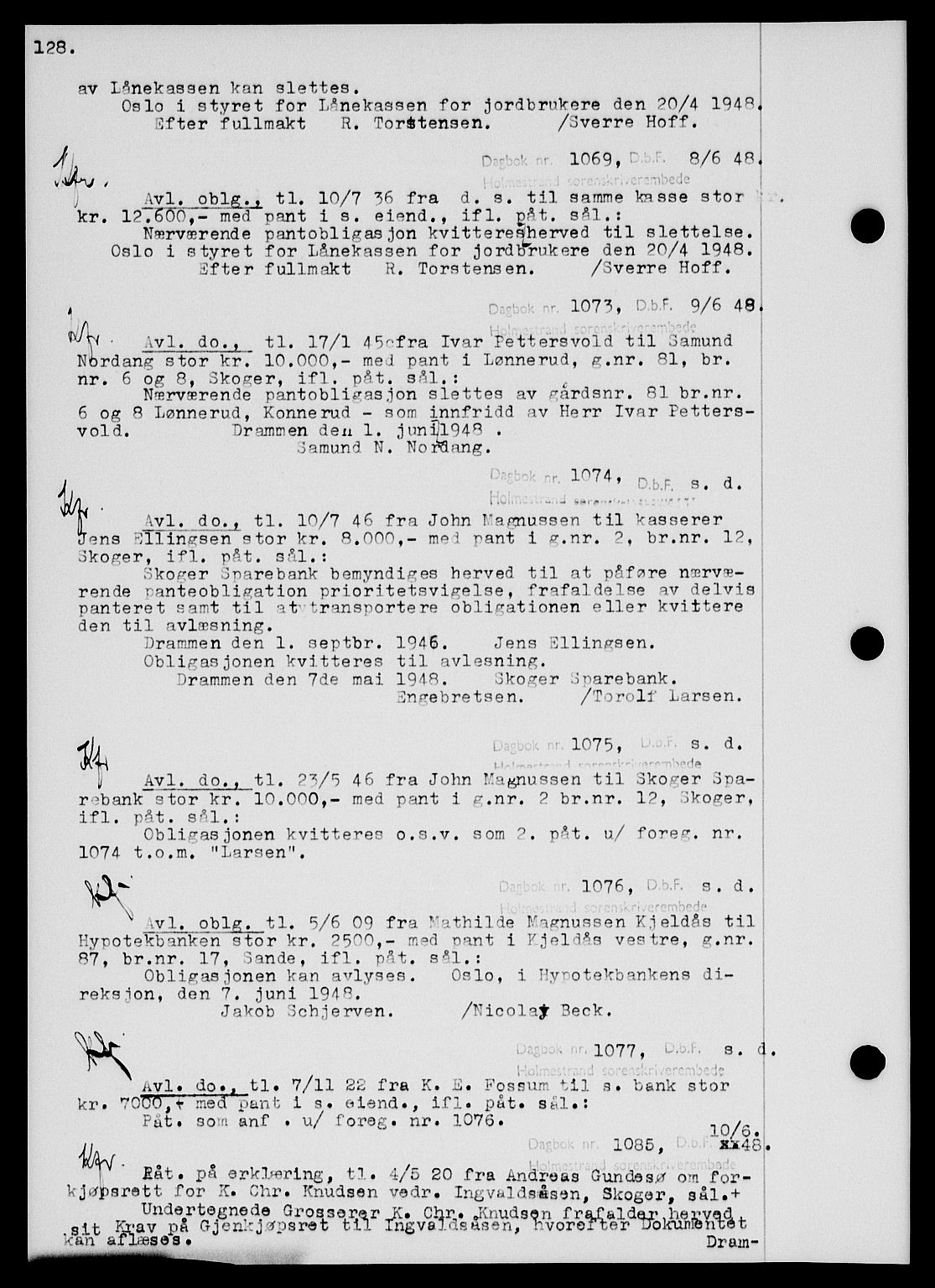 Holmestrand sorenskriveri, SAKO/A-67/G/Ga/Gab/L0058: Pantebok nr. B-58, 1947-1948, s. 128, Dagboknr: 1069/1948