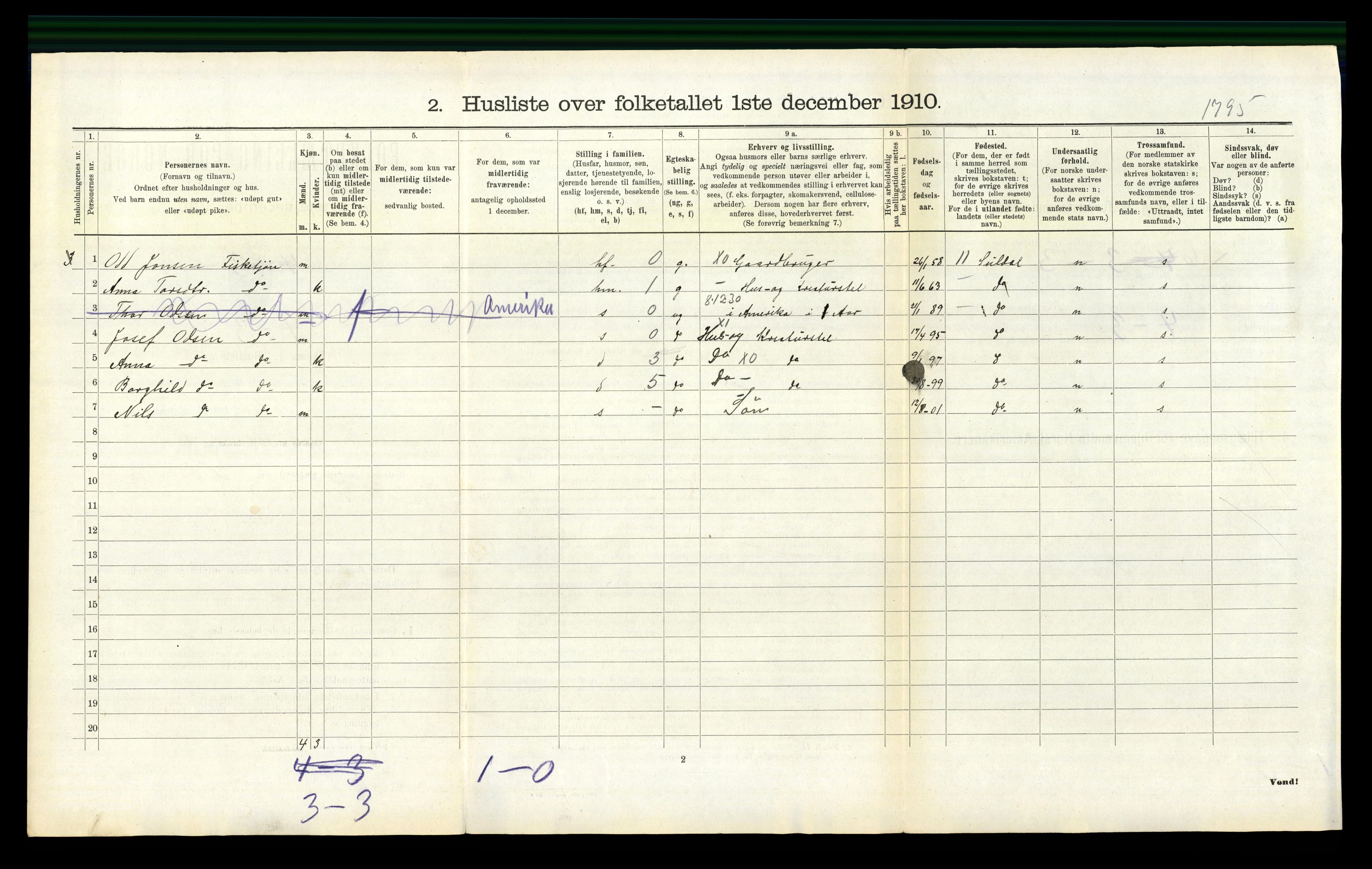 RA, Folketelling 1910 for 1155 Vats herred, 1910, s. 295