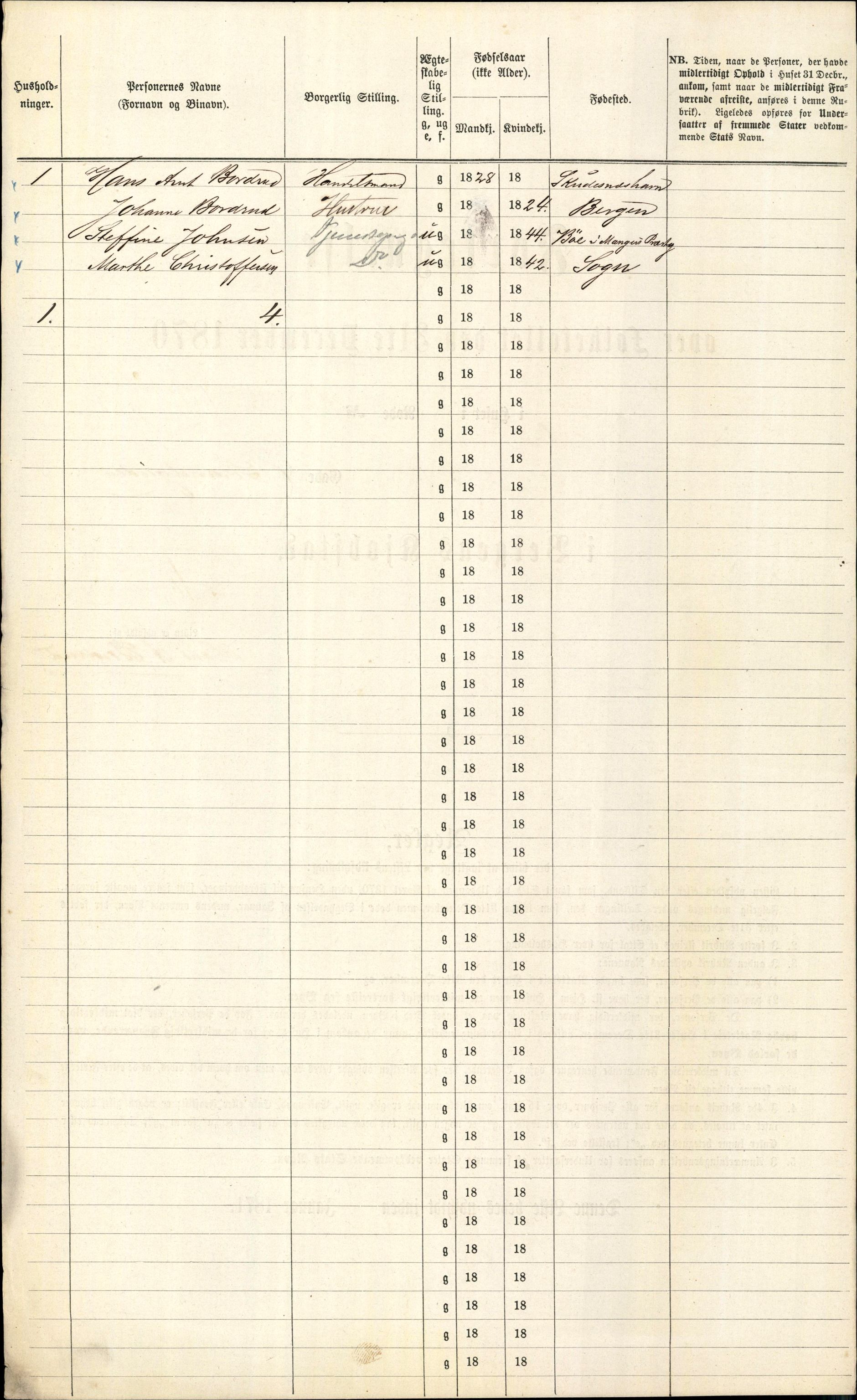 RA, Folketelling 1870 for 1301 Bergen kjøpstad, 1870