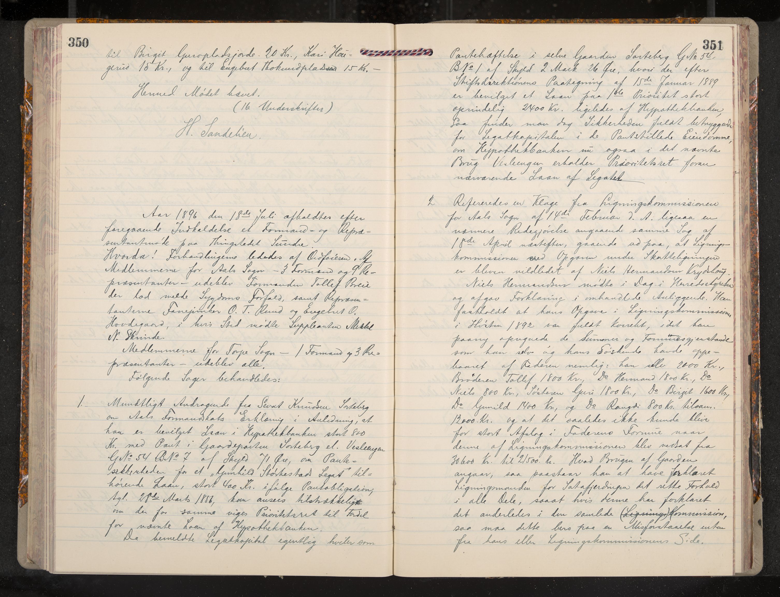 Ål formannskap og sentraladministrasjon, IKAK/0619021/A/Aa/L0004: Utskrift av møtebok, 1881-1901, s. 350-351