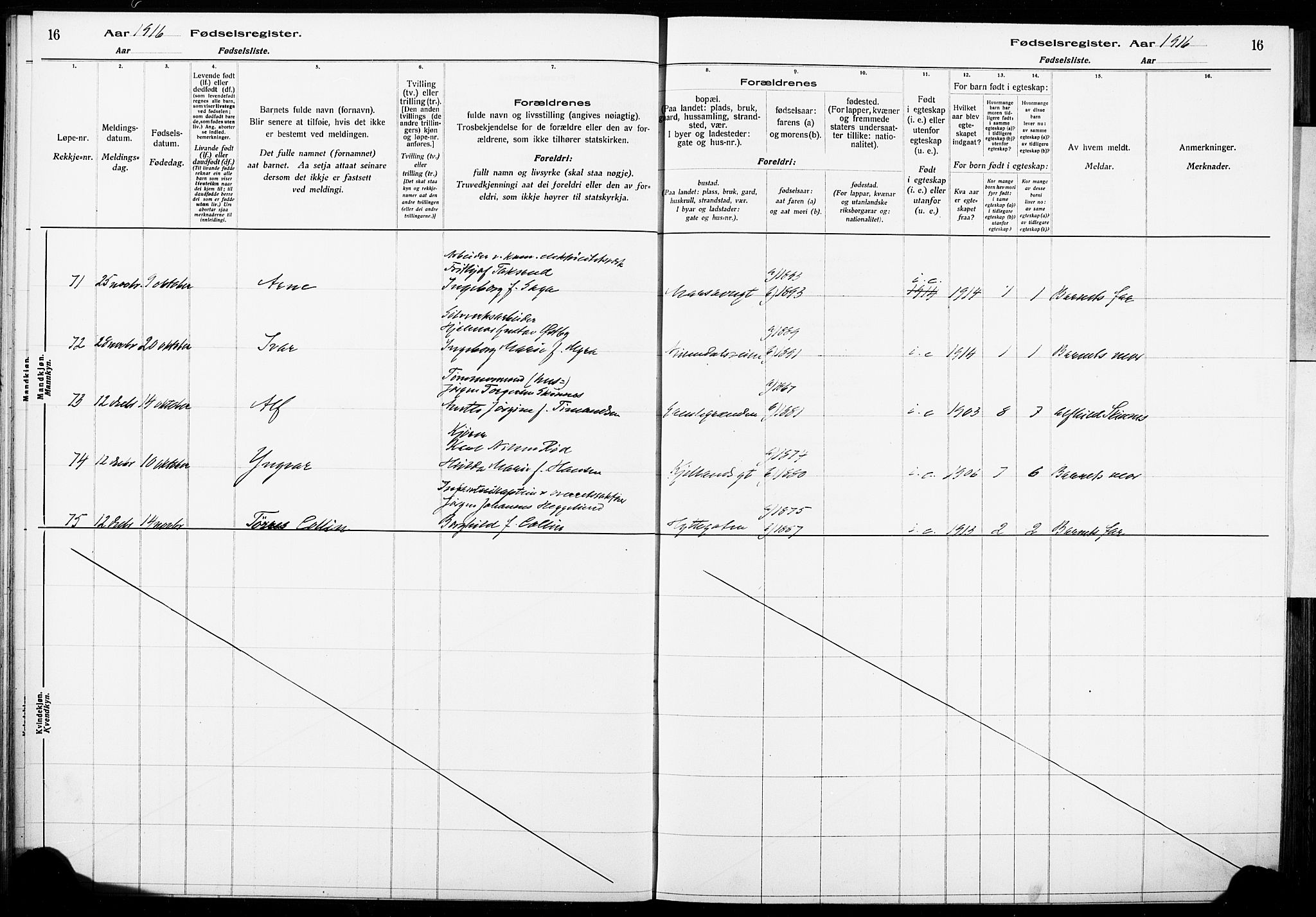 Kongsberg kirkebøker, AV/SAKO-A-22/J/Ja/L0001: Fødselsregister nr. I 1, 1916-1927, s. 16