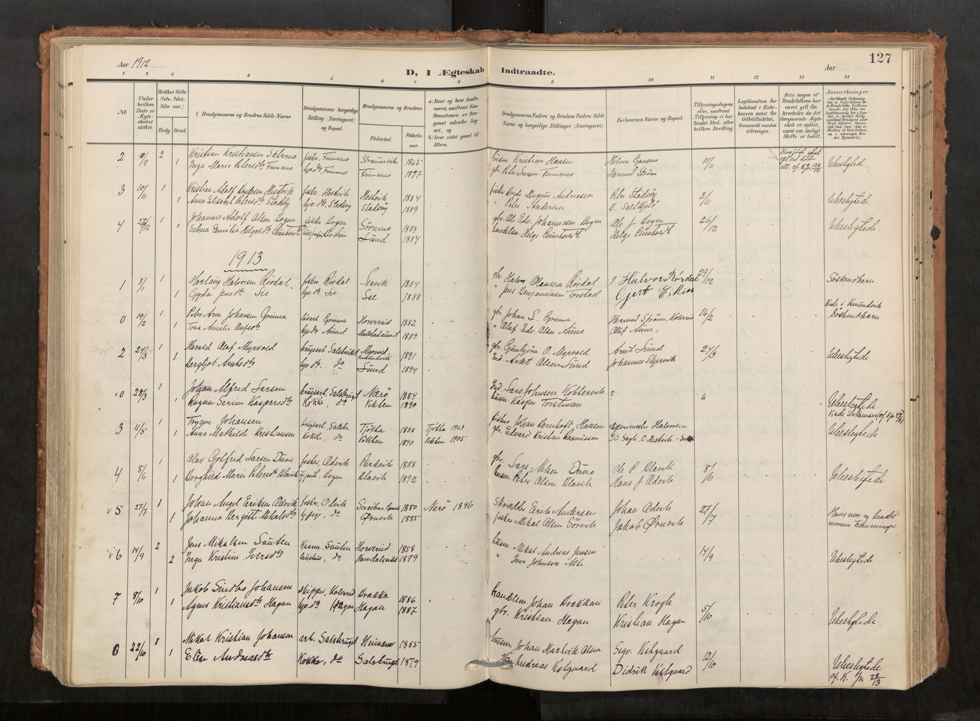 Kolvereid sokneprestkontor, AV/SAT-A-1171/H/Ha/Haa/L0001: Ministerialbok nr. 1, 1903-1922, s. 127