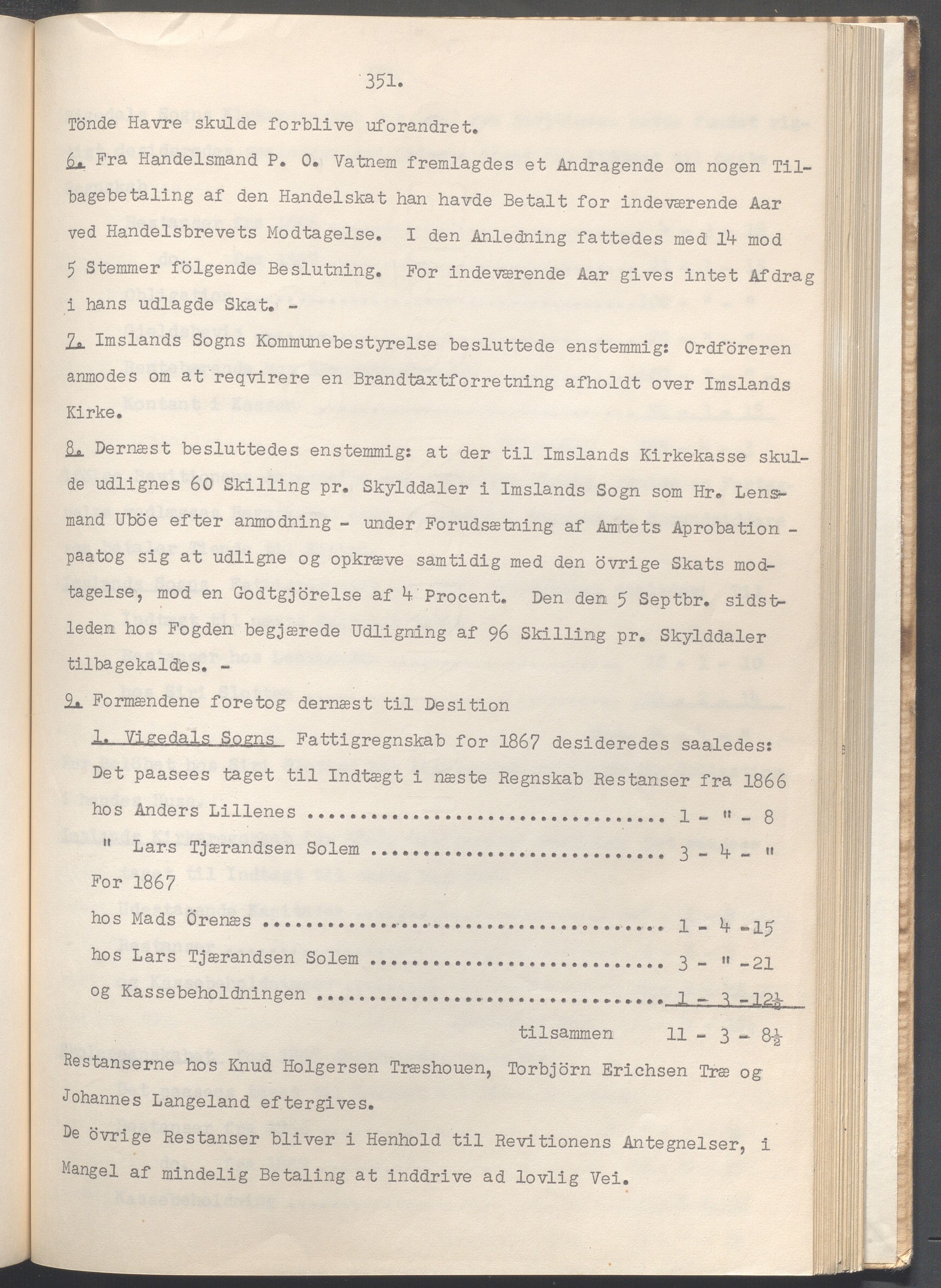 Vikedal kommune - Formannskapet, IKAR/K-100598/A/Ac/L0002: Avskrift av møtebok, 1862-1874, s. 351