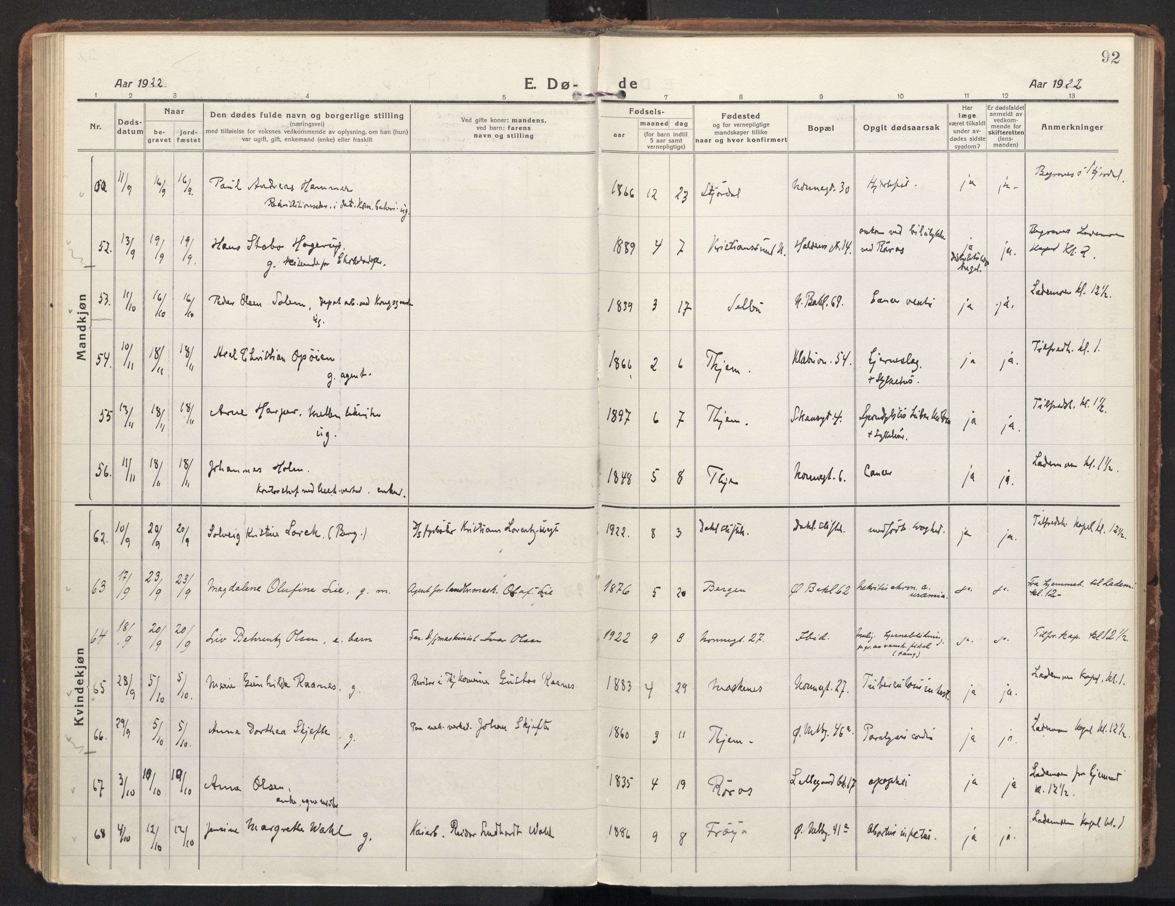 Ministerialprotokoller, klokkerbøker og fødselsregistre - Sør-Trøndelag, AV/SAT-A-1456/604/L0207: Ministerialbok nr. 604A27, 1917-1933, s. 92