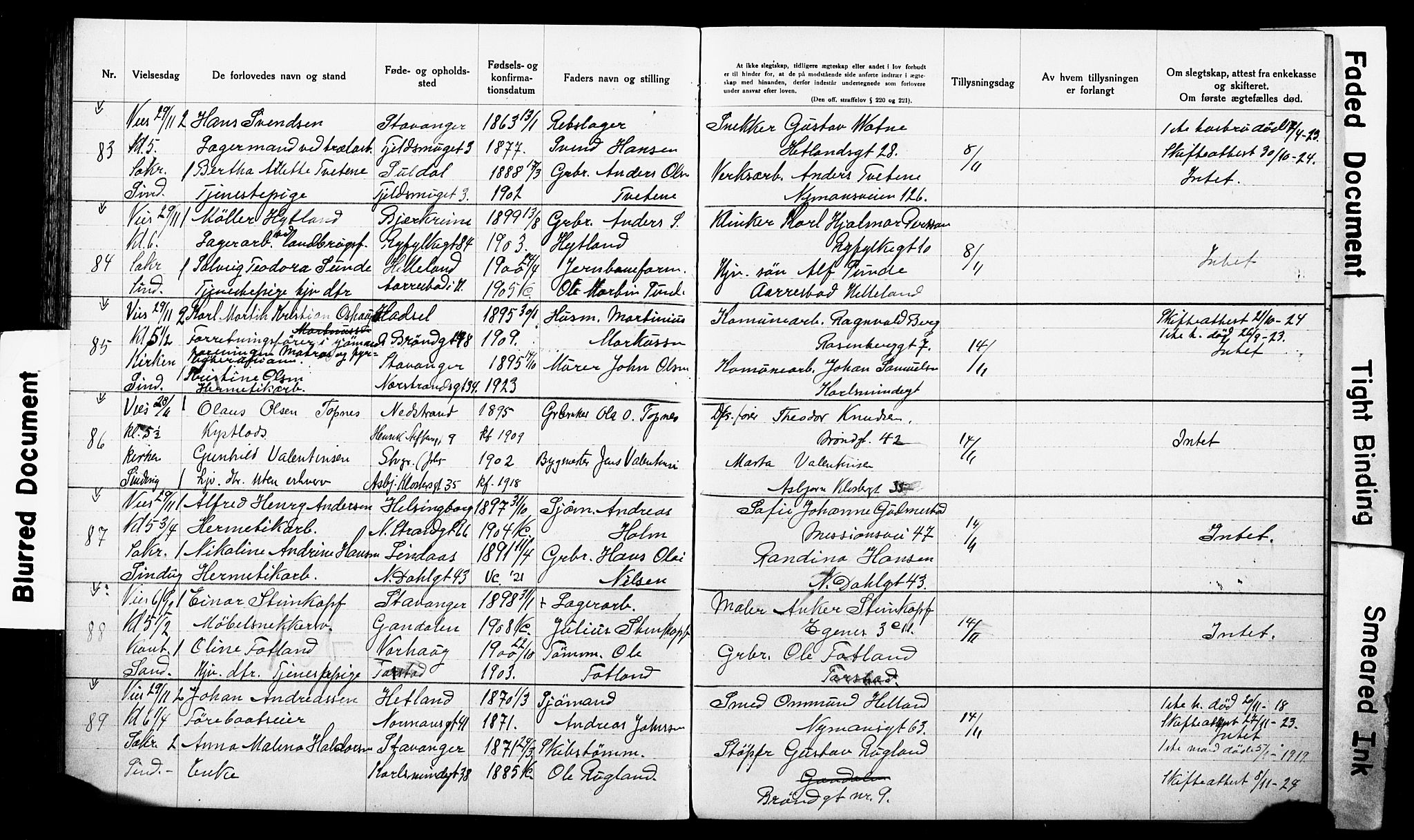 St. Johannes sokneprestkontor, AV/SAST-A-101814/001/70/705BA/L0003: Lysningsprotokoll nr. 3, 1916-1928